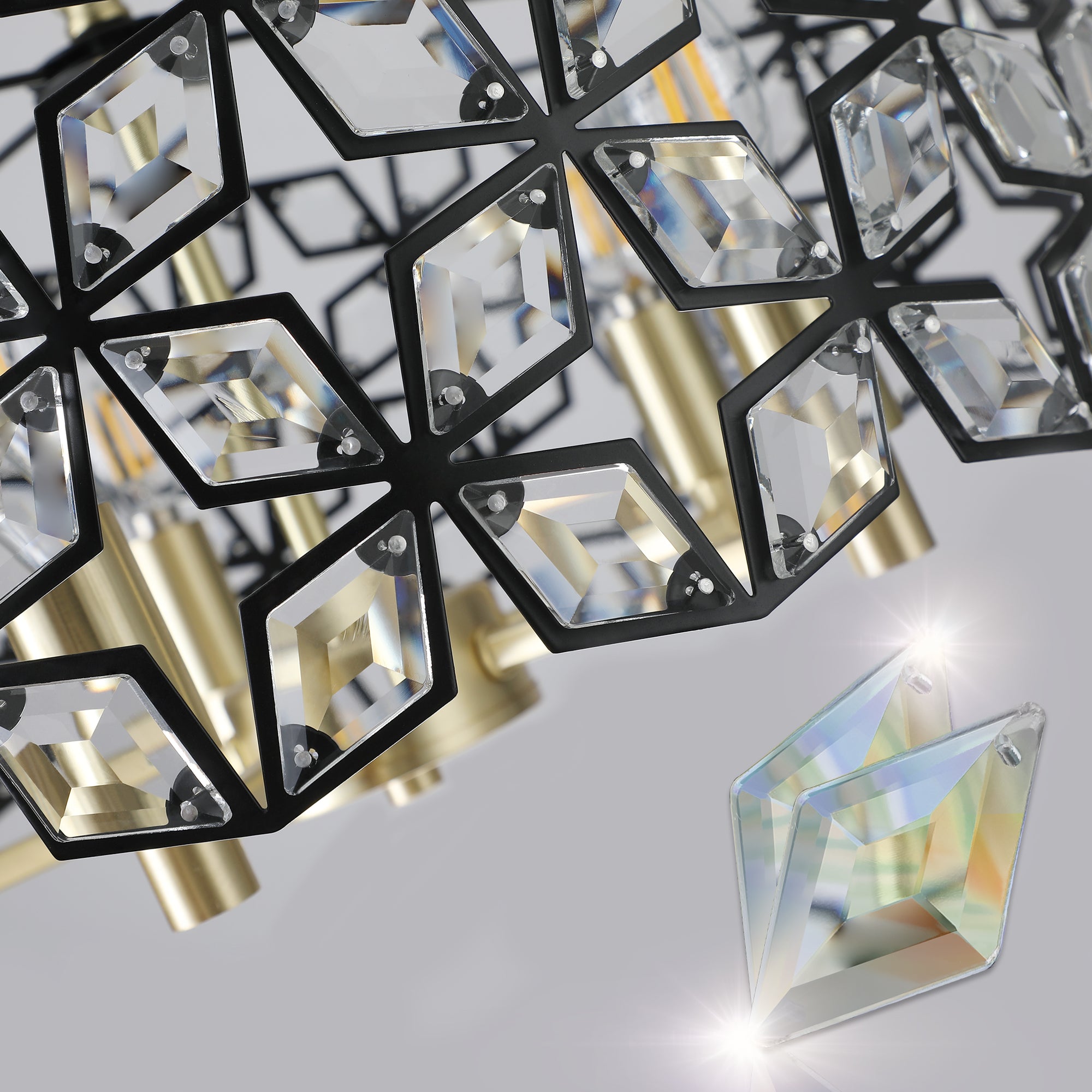 Pendant Light with Round Crystal and Diamond Shape