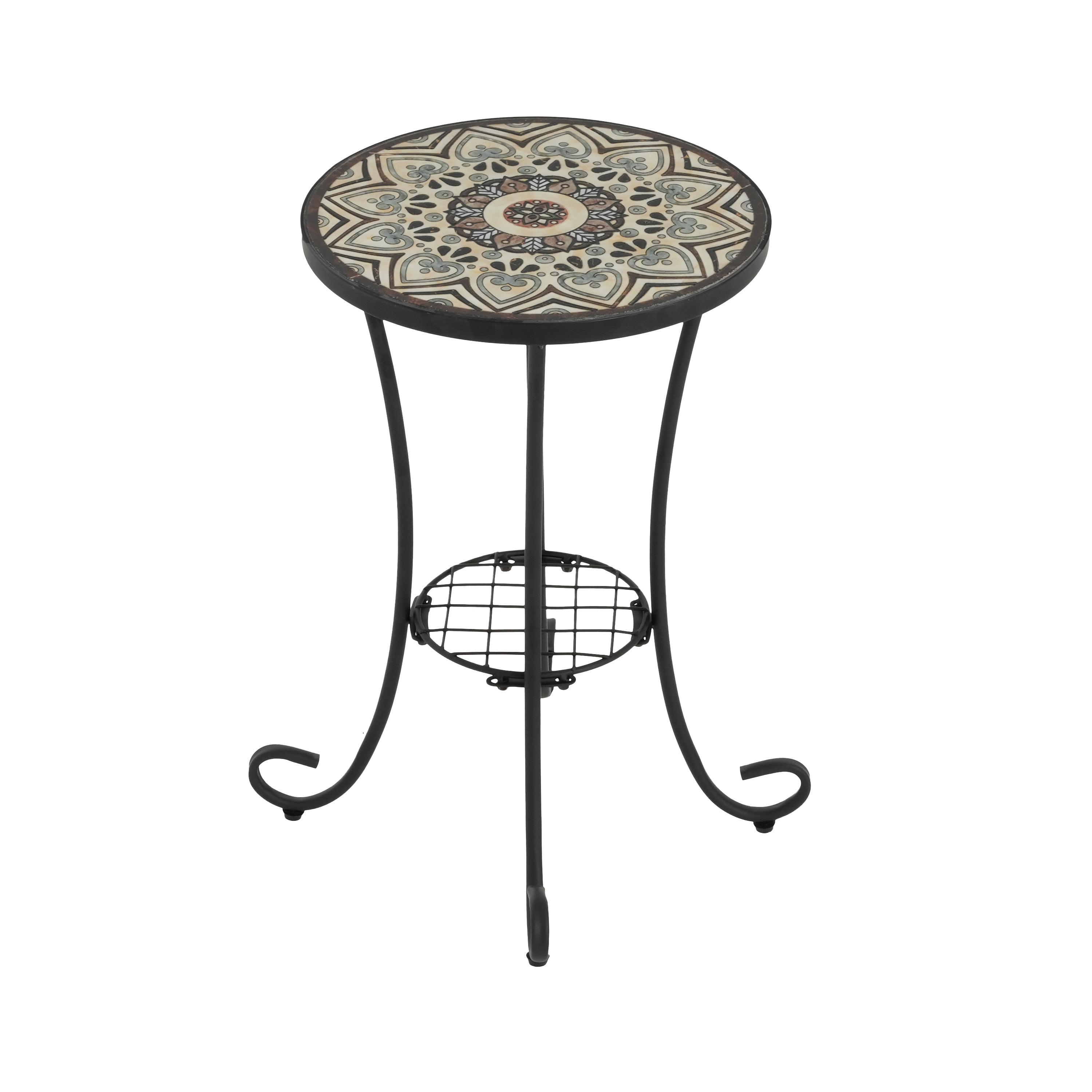 Vortexes Outdoor Side Table with Shelf and Curved Legs