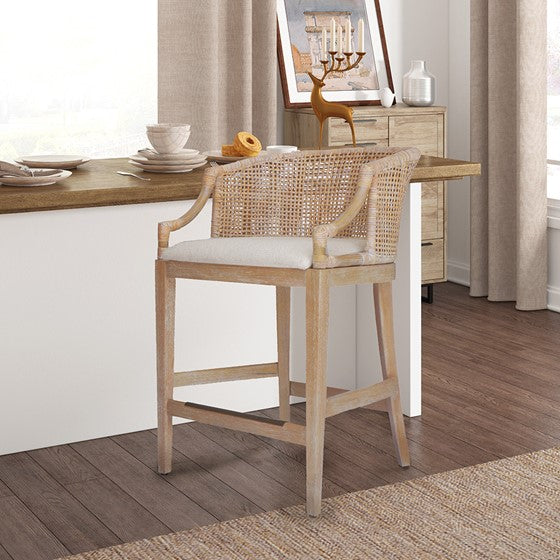 Broadenx 25" Counter Stool with Rattan Rounded Back and Recessed Arms