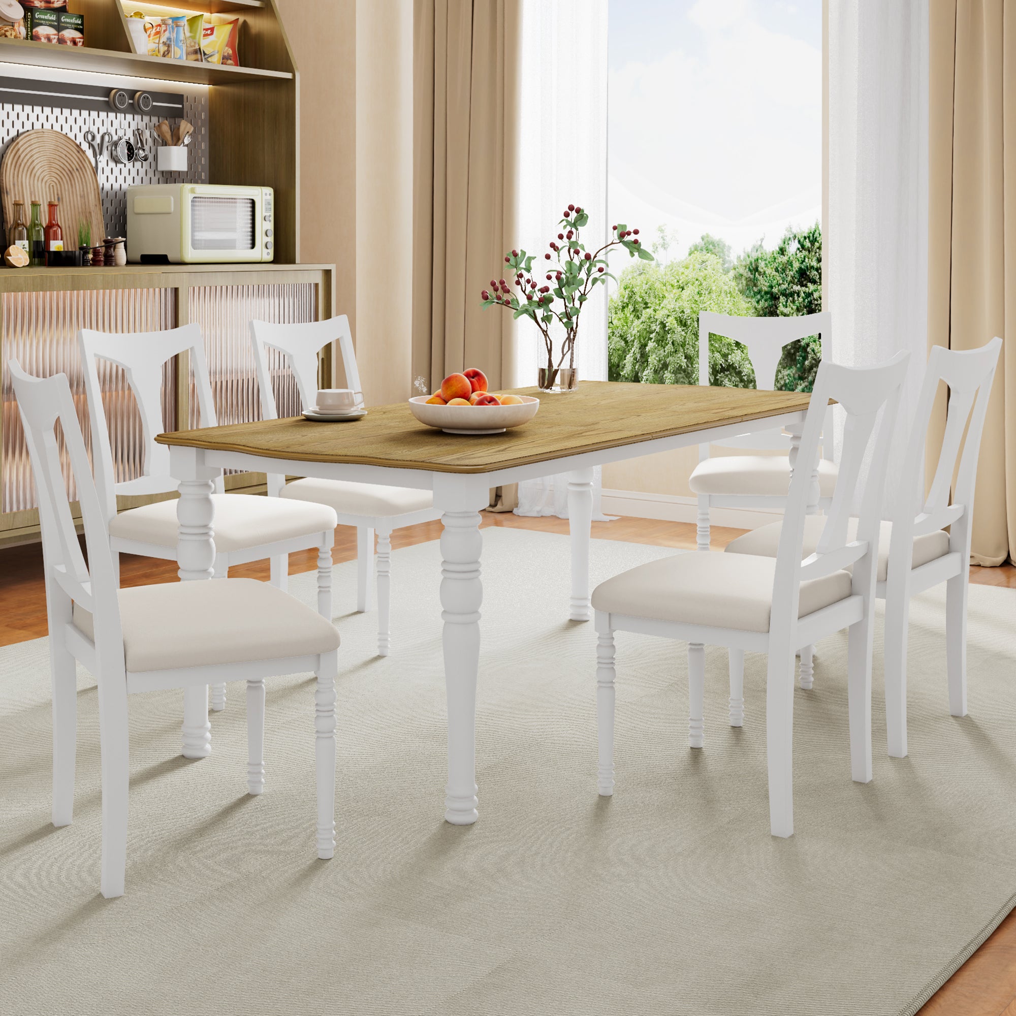 Rustic Farmhouse 7 Piece Dining Set with Turned Leg Extendable Dining Table