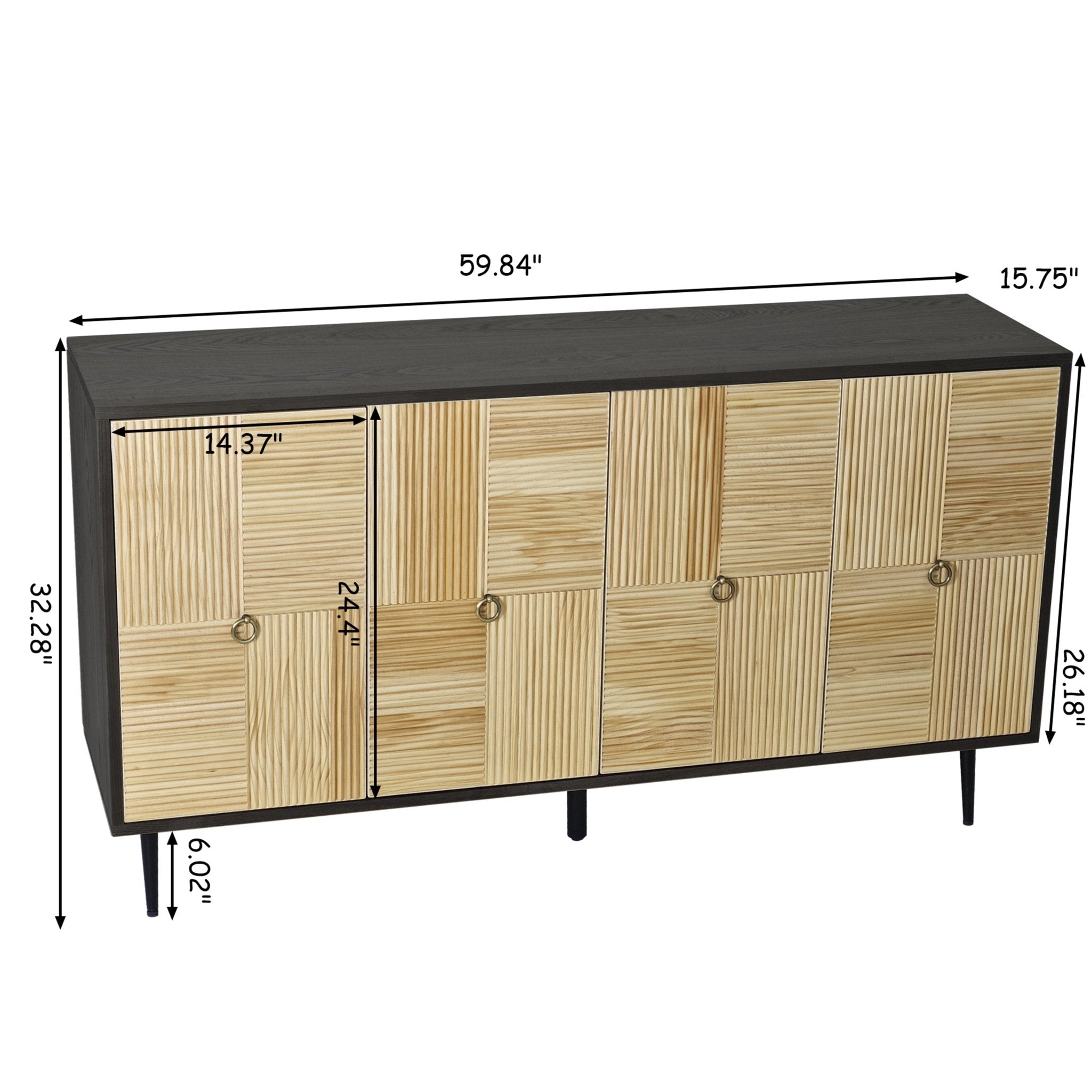 4 - Door Cabinet with Carved Effect Decoration Doors and Metal Legs - Cabinets