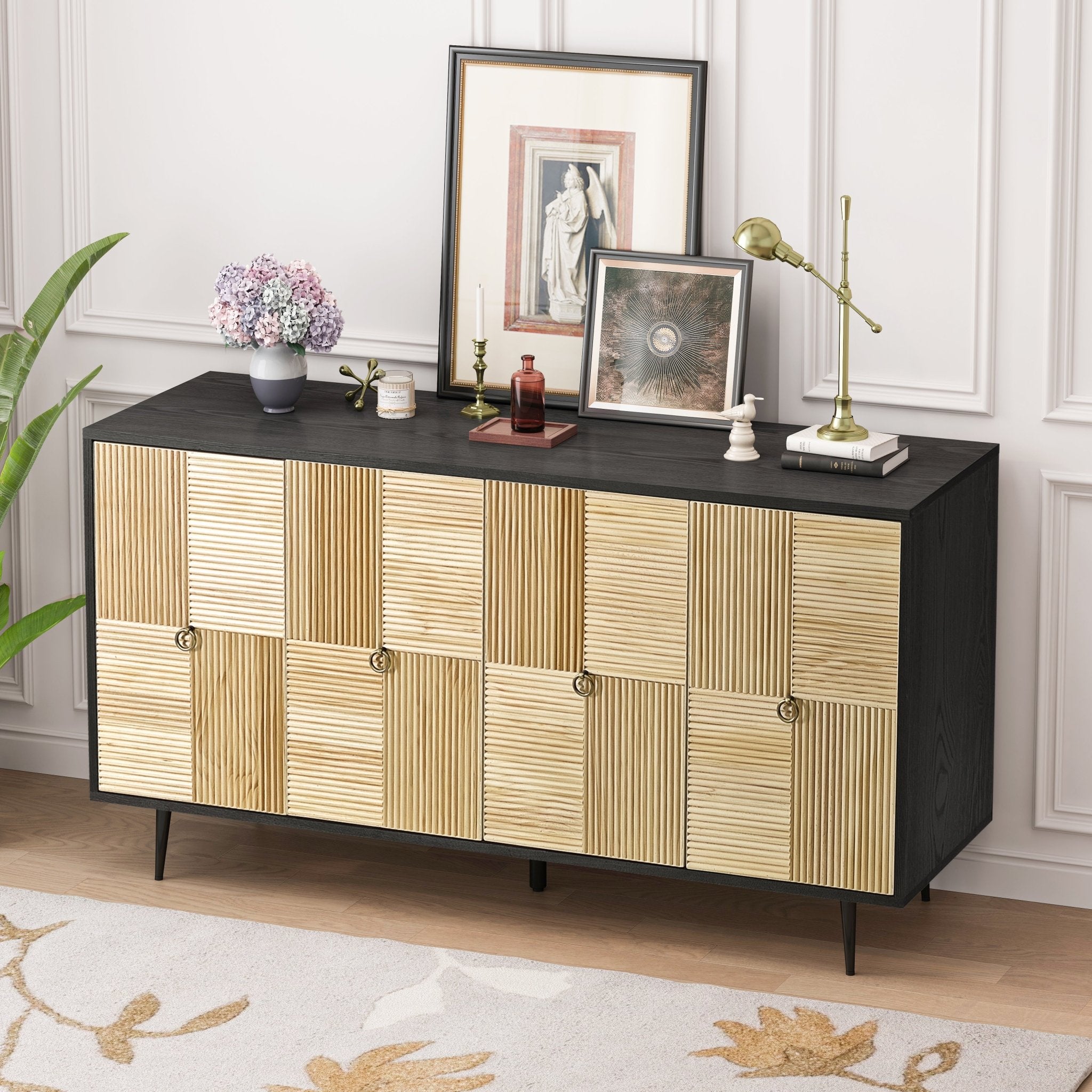 4 - Door Cabinet with Carved Effect Decoration Doors and Metal Legs - Cabinets