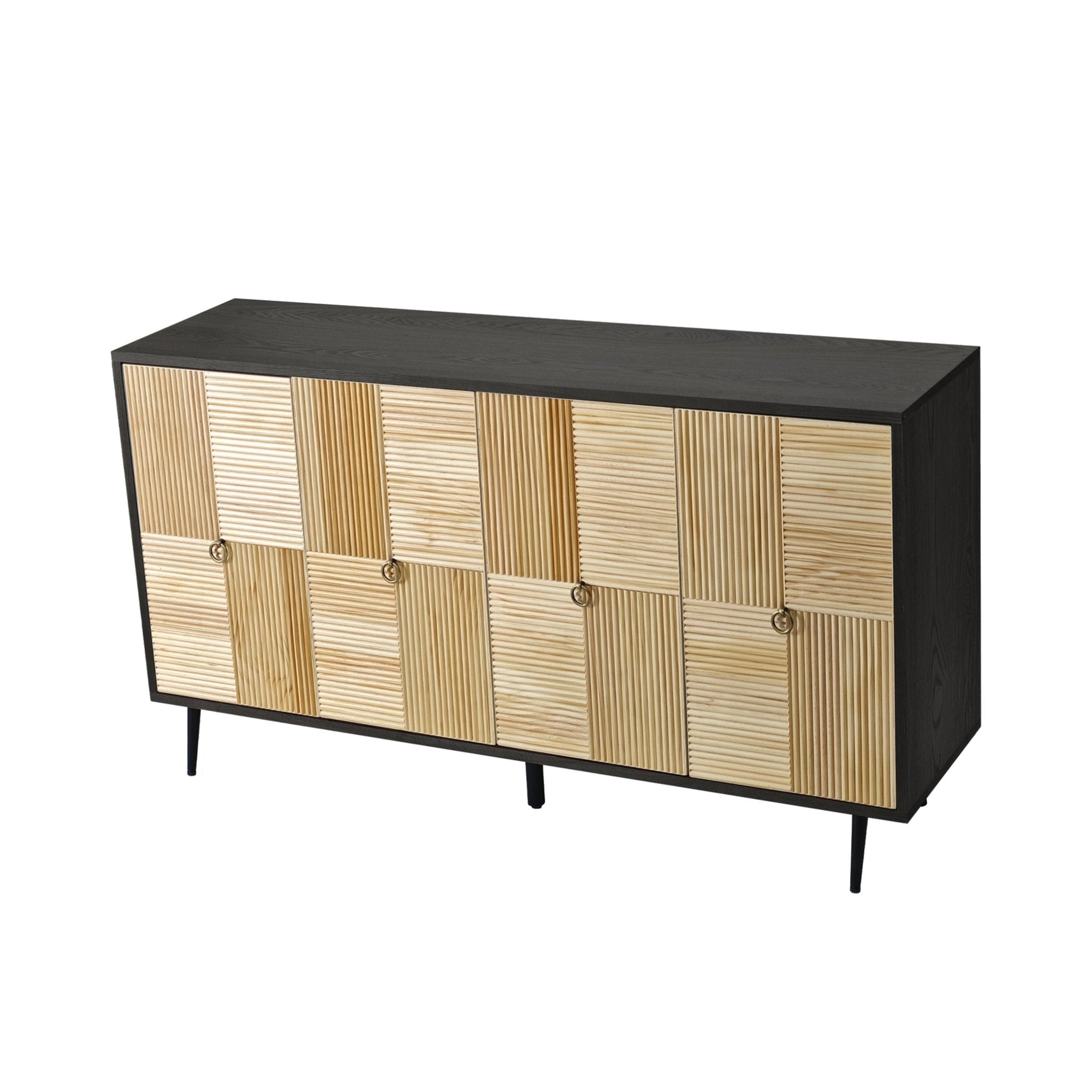 4 - Door Cabinet with Carved Effect Decoration Doors and Metal Legs - Cabinets