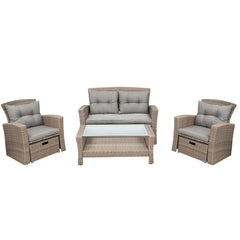 4-Piece Conversation Set with Ottoman and Cushions - Outdoor Seating