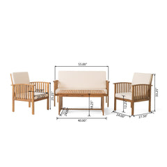 4-Piece Outdoor Wooden Patio Set with Coffee Table, 2 Chairs and Loveseat - Outdoor Furniture