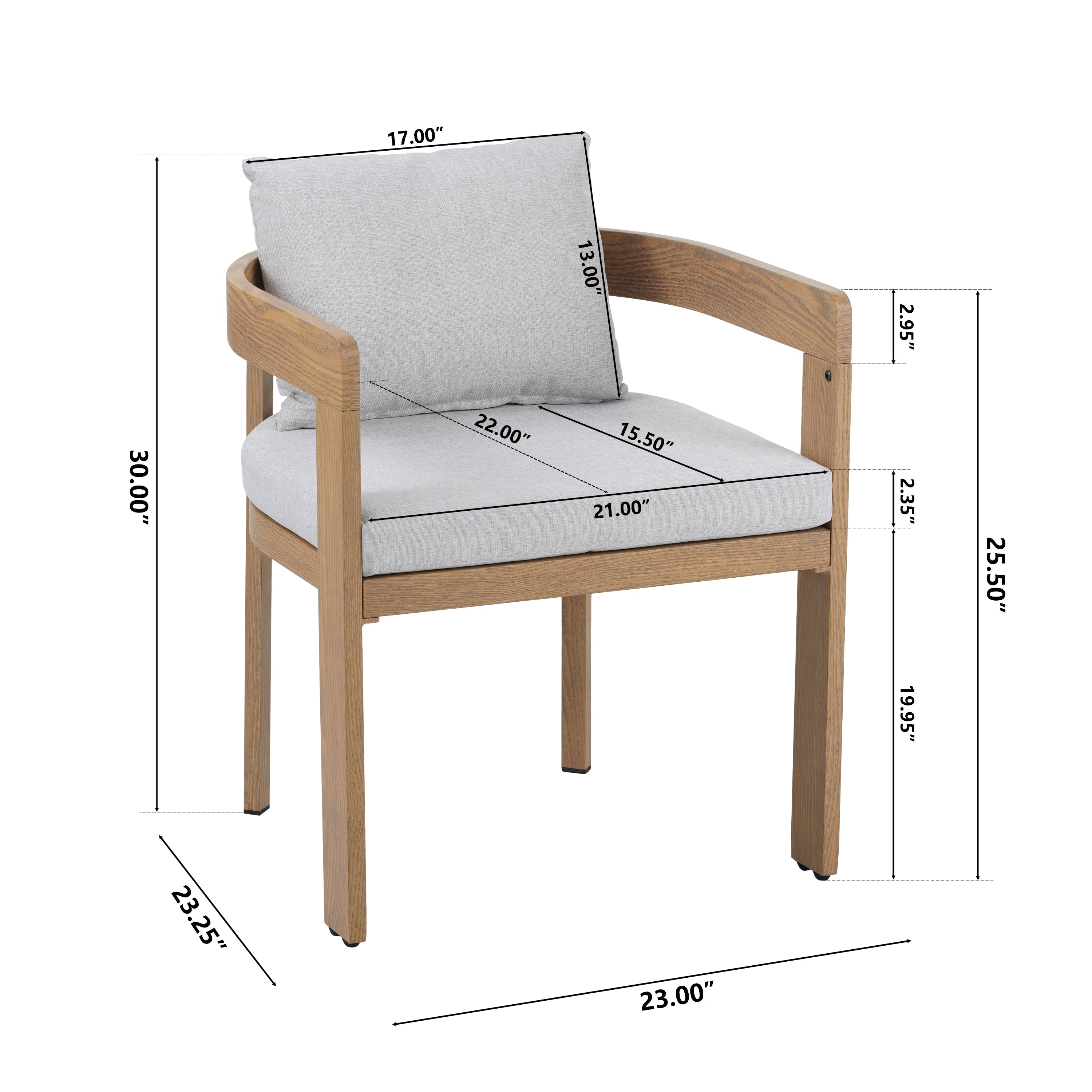 Magnesite 3-Piece Outdoor Dining Set with 2 Curved Chairs and Wood Table