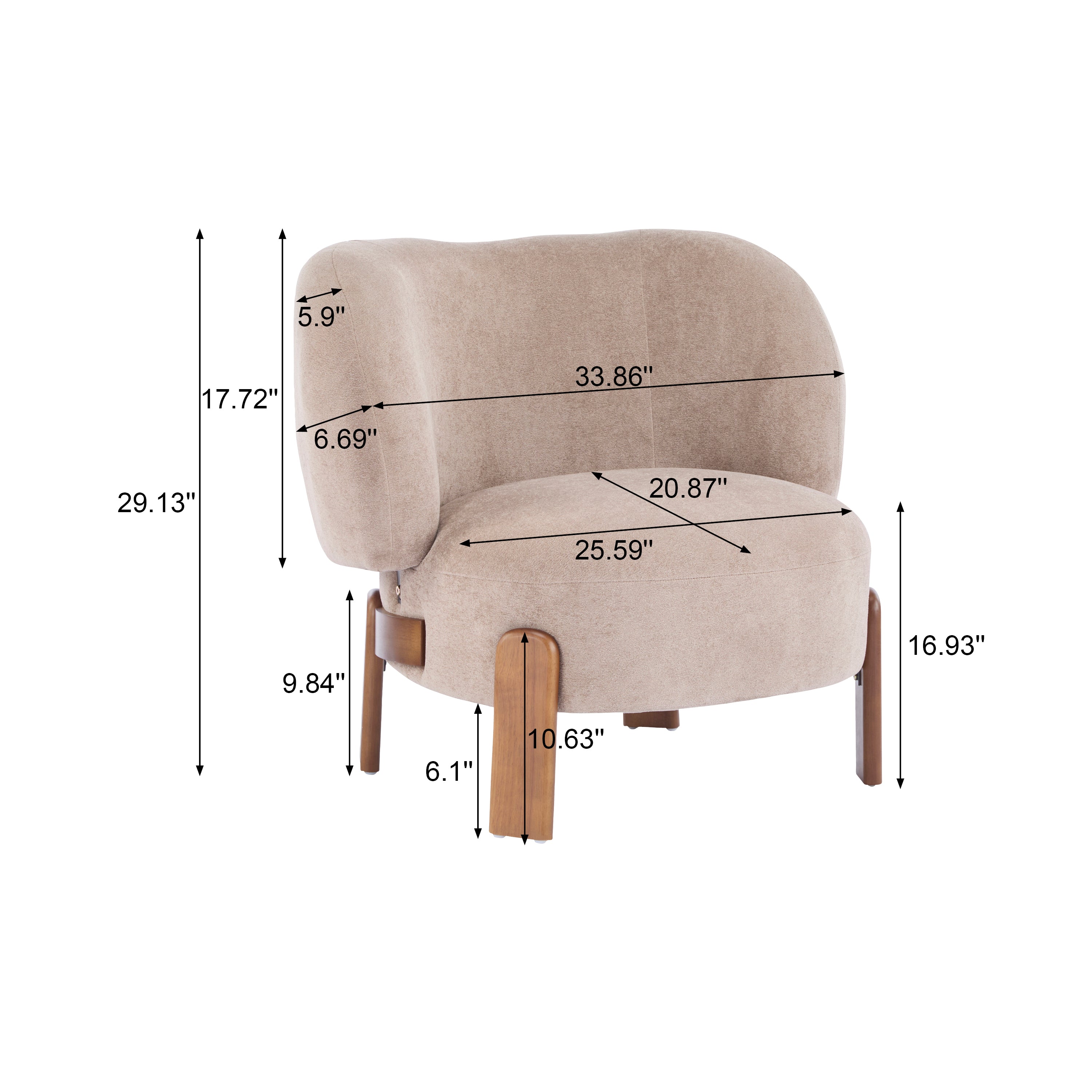 Modern Cozy Wingback Accent Arm Chair with Wooden Feet