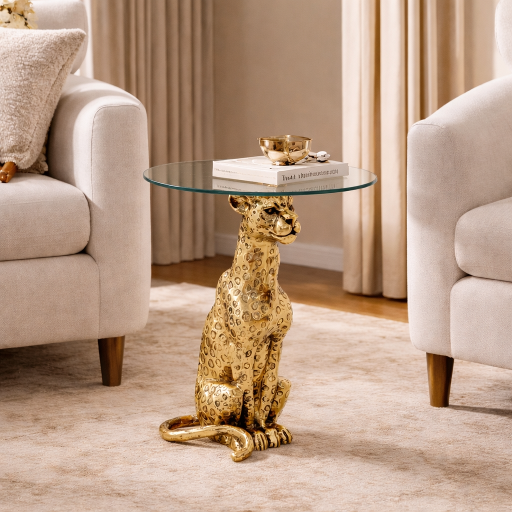 Cheetah Side Table with Glass Top