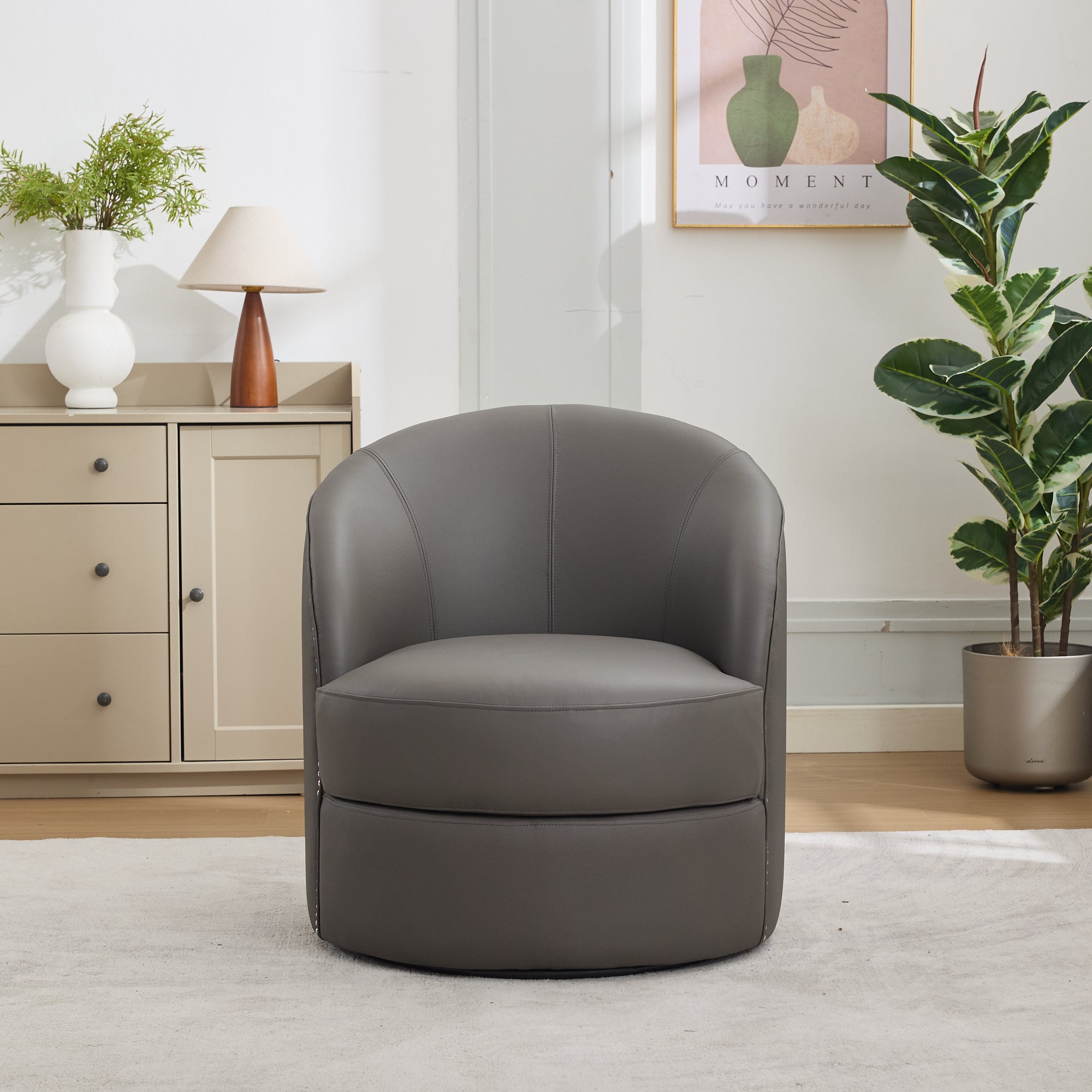 Top-Grain Leather Swivel Accent Chair