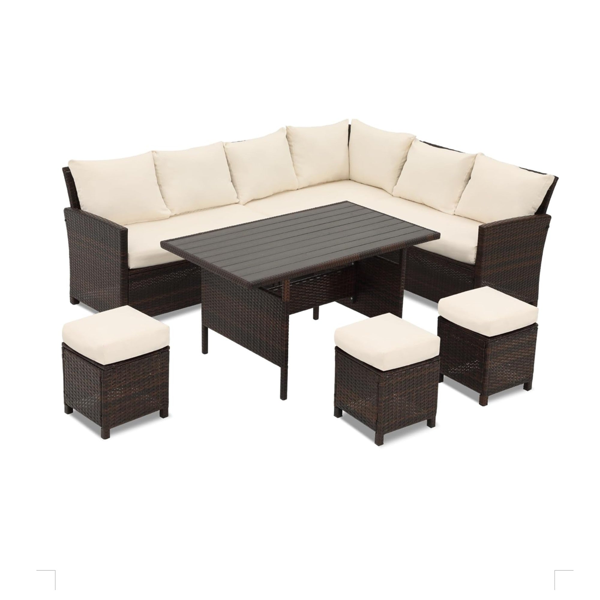 7-Piece All-Weather Wicker Patio Dining Set with Blue Cushions