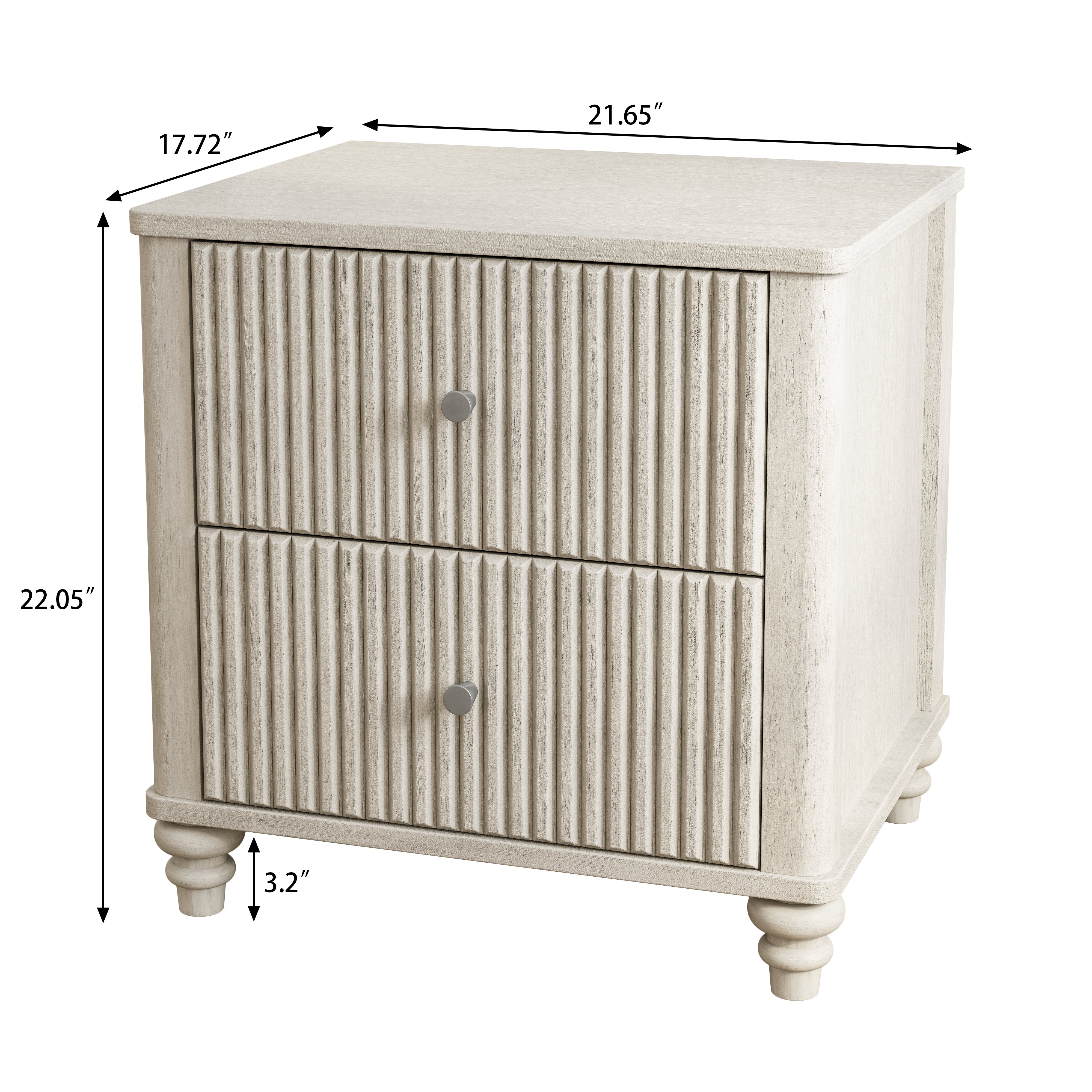 Fluted Nightstand with 3 Drawers