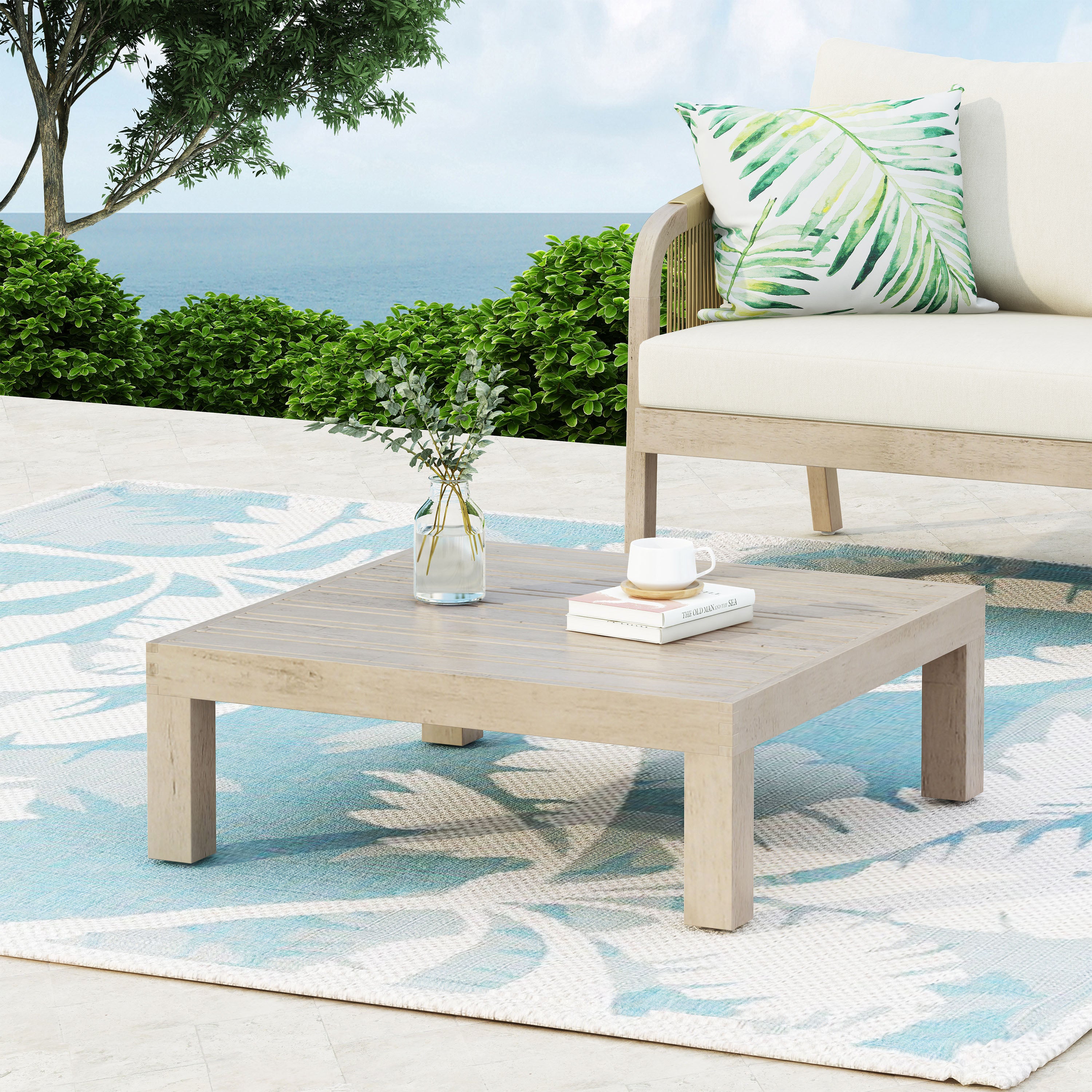 Outdoor Coffee Table with Slat Panel Design and Wooden Frame