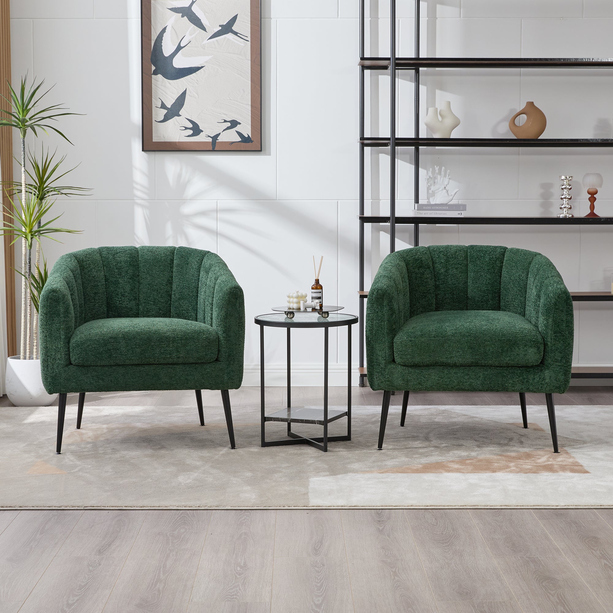Channel Tufted Chenille Vanity Barrel Accent Chair with Metal Legs