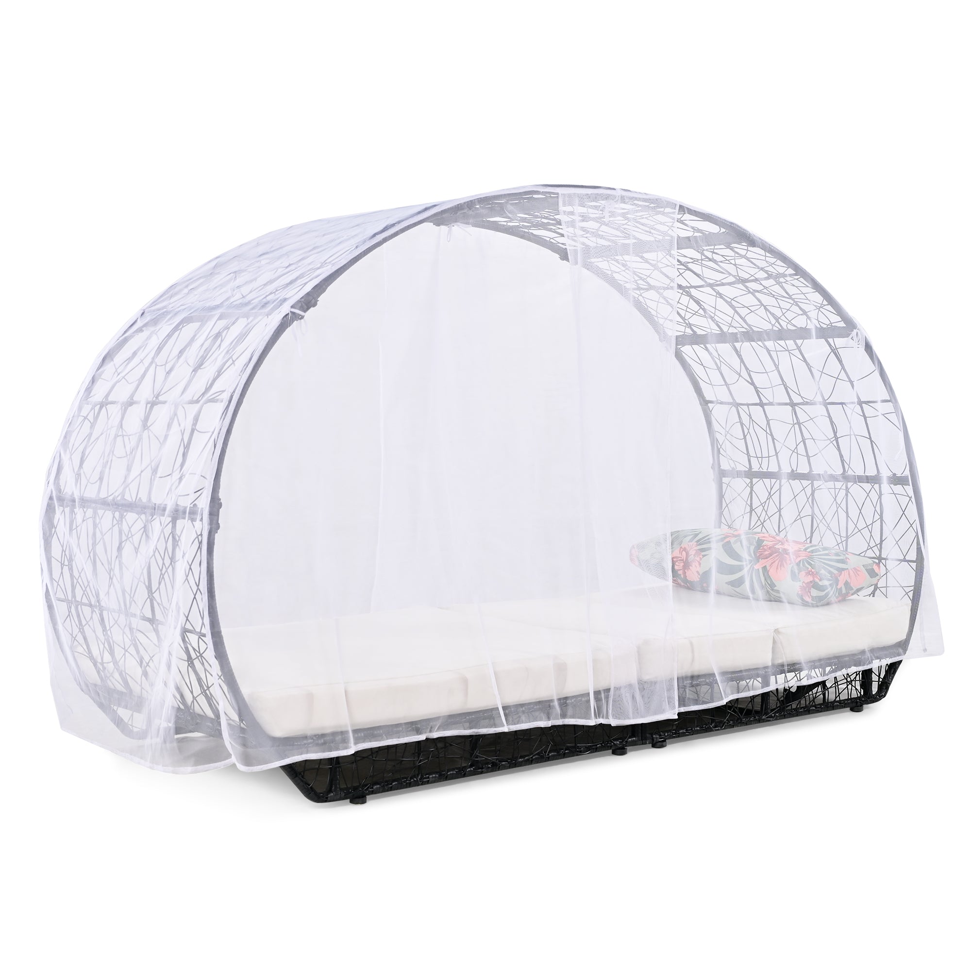 90.55" Outdoor Daybed with Curtain and Adjustable Backrest