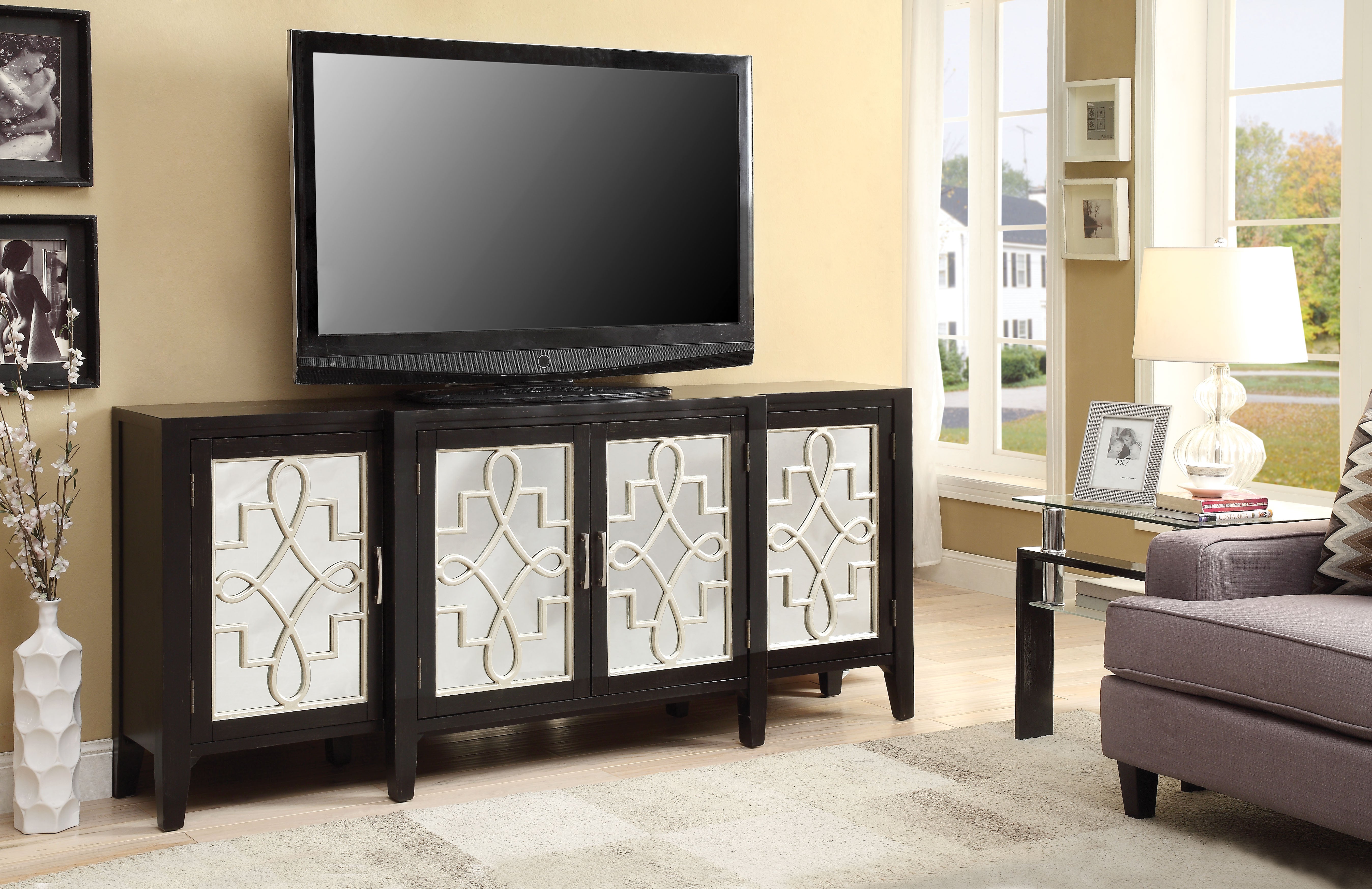Kacia Antique Finish Console Cabinet with Mirrored Door