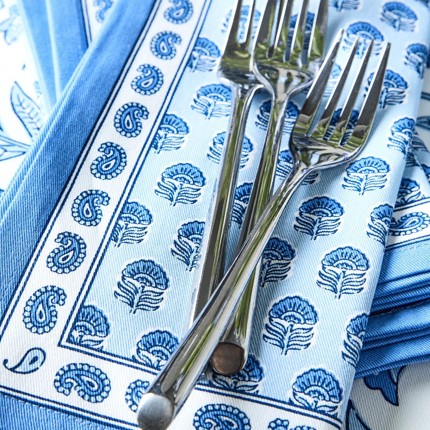 Chinoiserie Blue Block Print Cloth Napkins, Set of 4