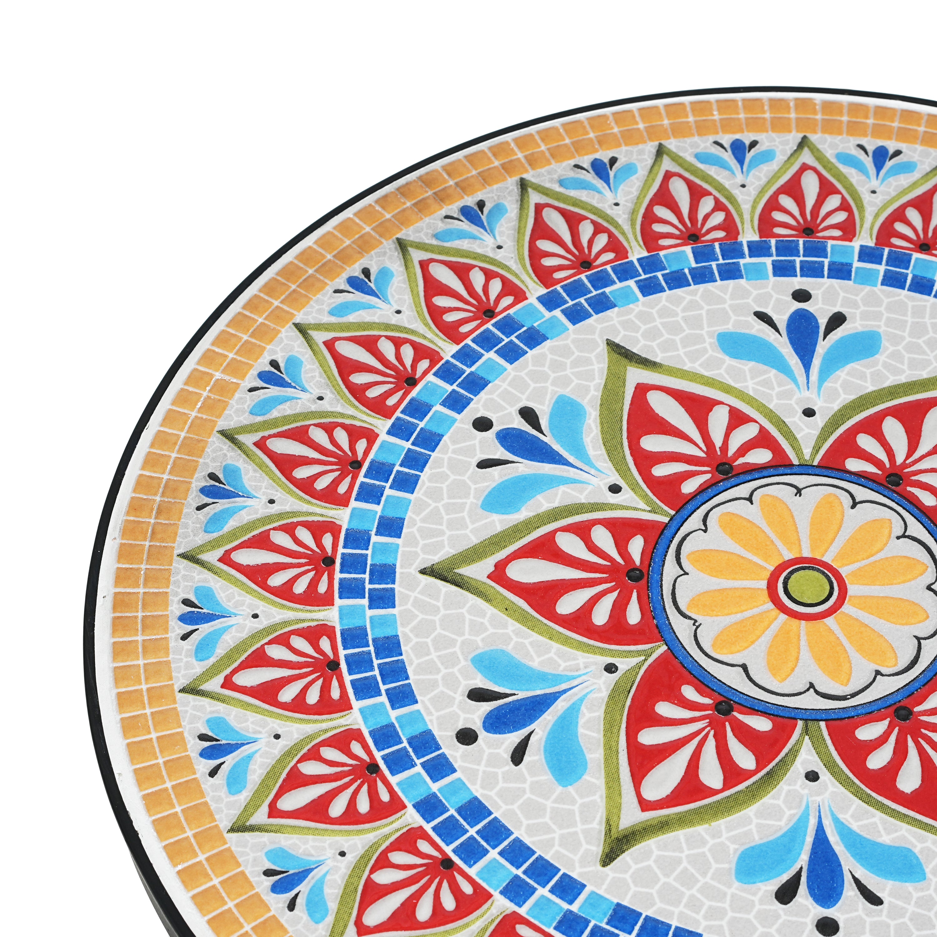 Outdoor Round Side Table with Mosaic-Style Top and Curved Iron Legs - Multi-color