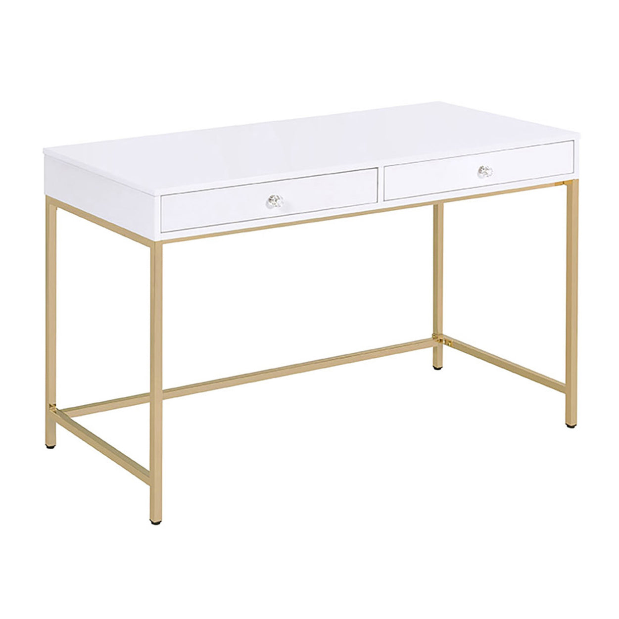 High Gloss and Gold 2-Drawer Writing Desk