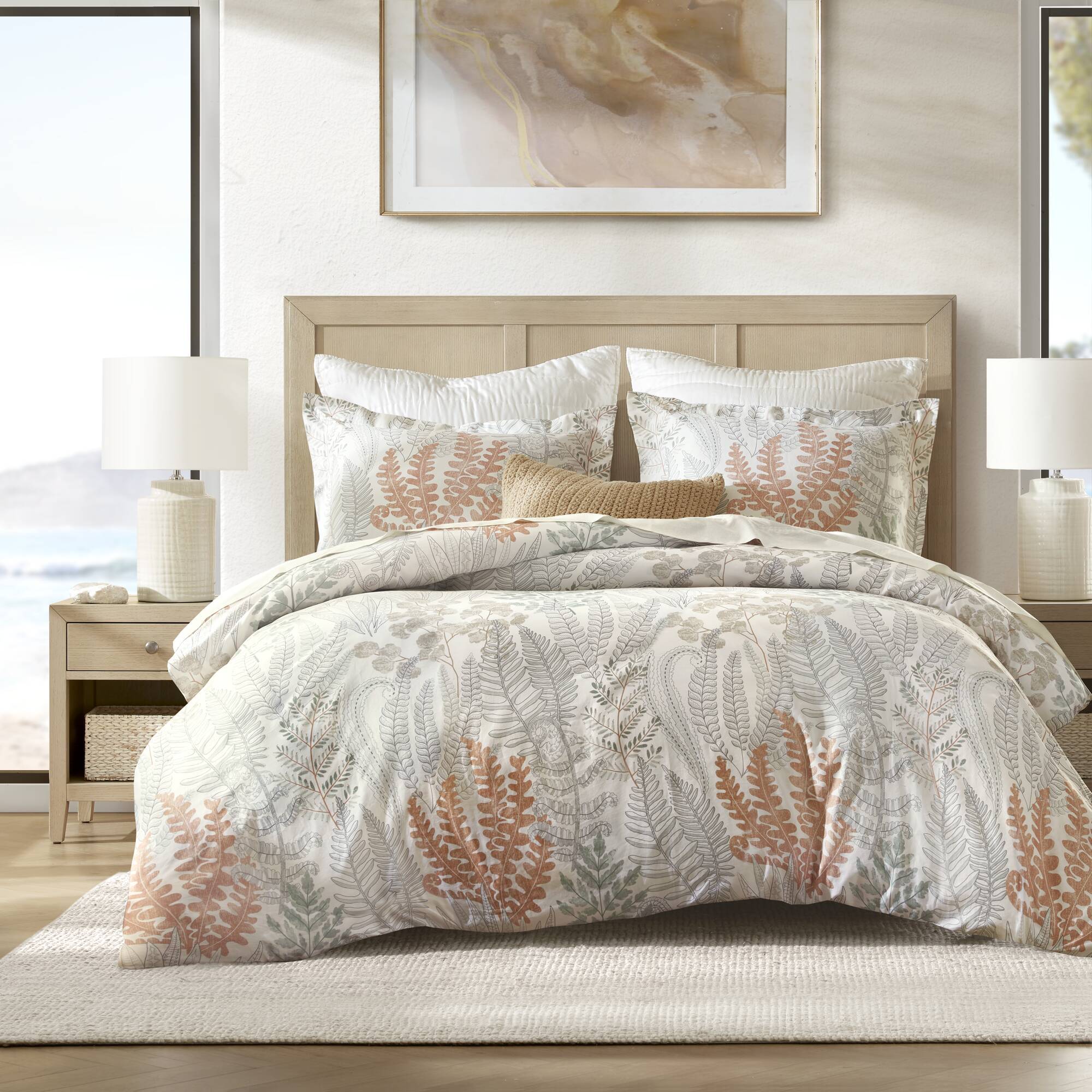 3-Piece Terracotta Botanical 100% Cotton Sateen Duvet Cover Set
