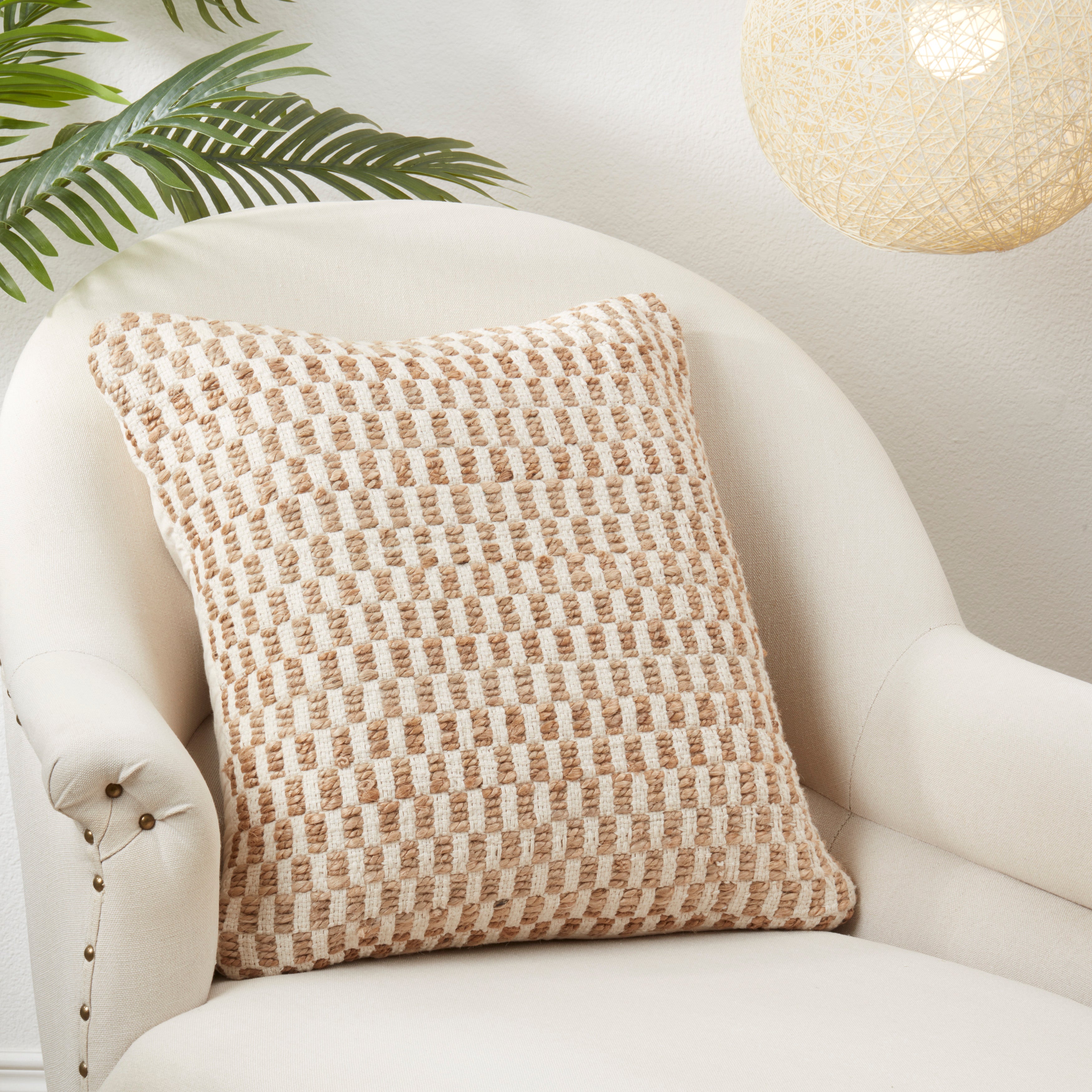 Artisanal Jute and Cotton Woven Poly Filled Throw Pillow