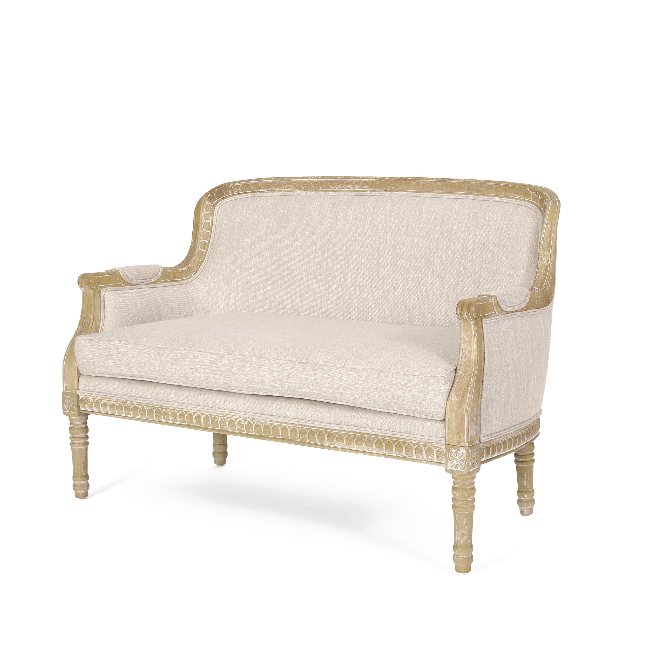Upholstered Loveseat with Turned Legs and Recessed Arms