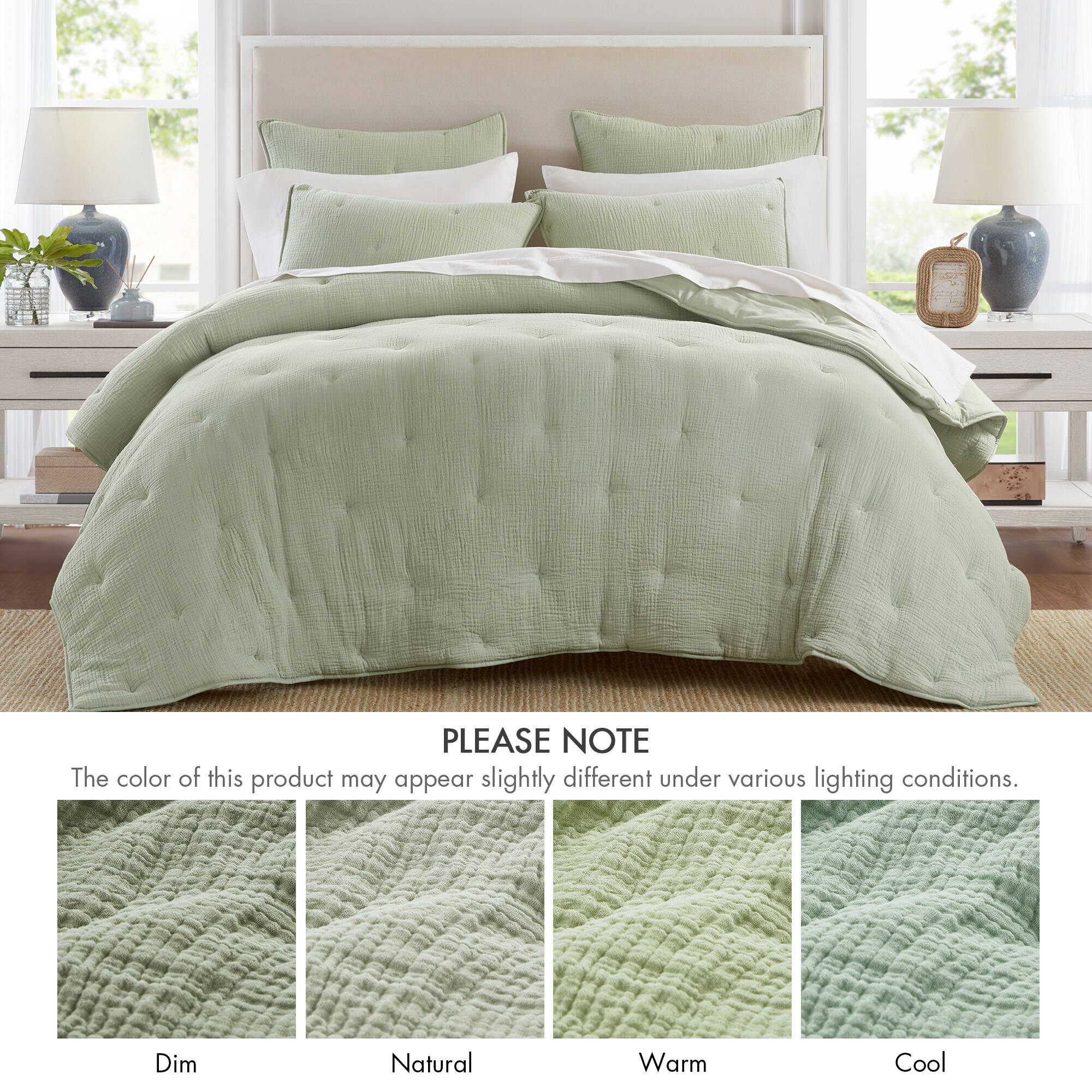 3 Piece Cotton Gauze Embroidered Quilt Set