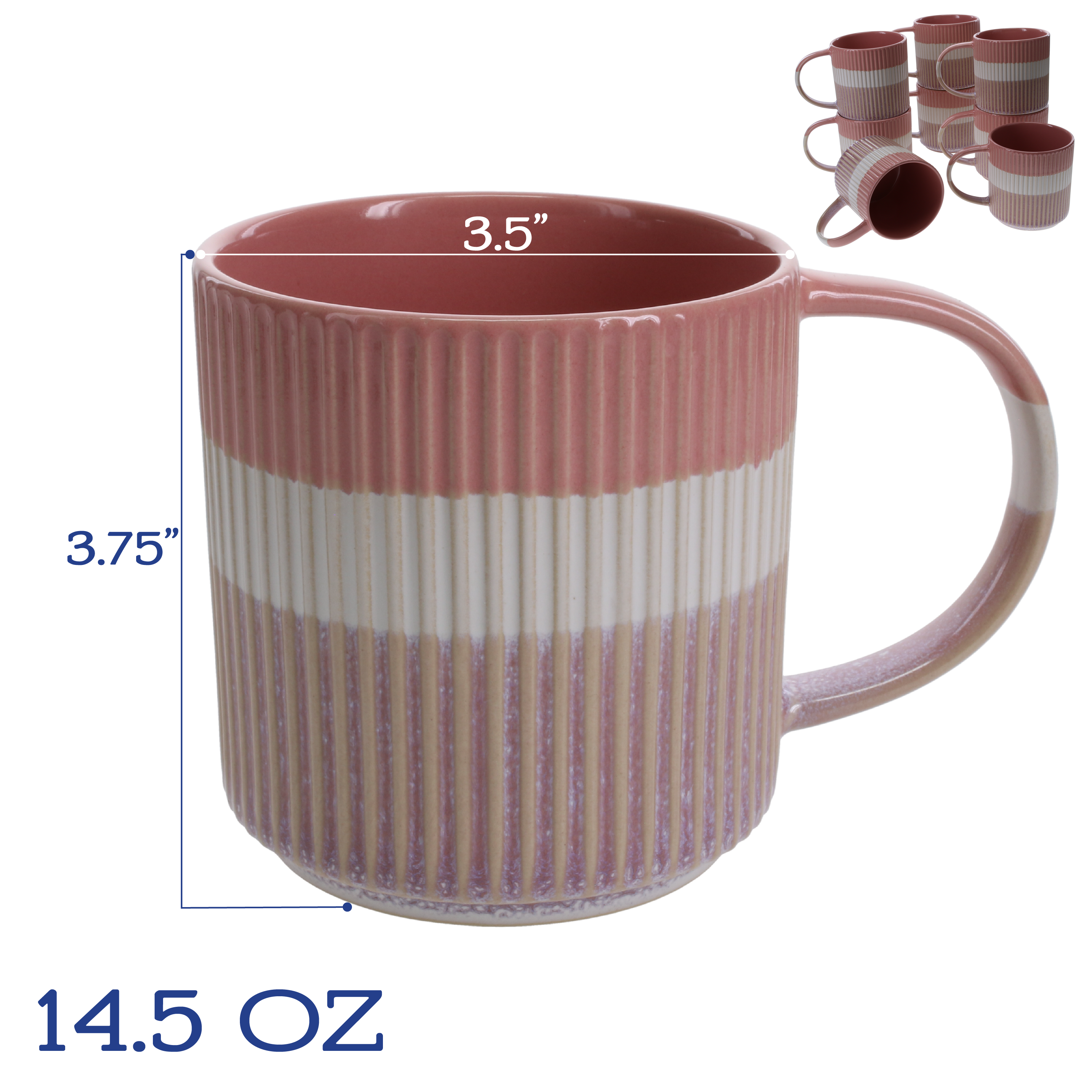 Tri-Color Mugs 14.5 oz, Set of 8