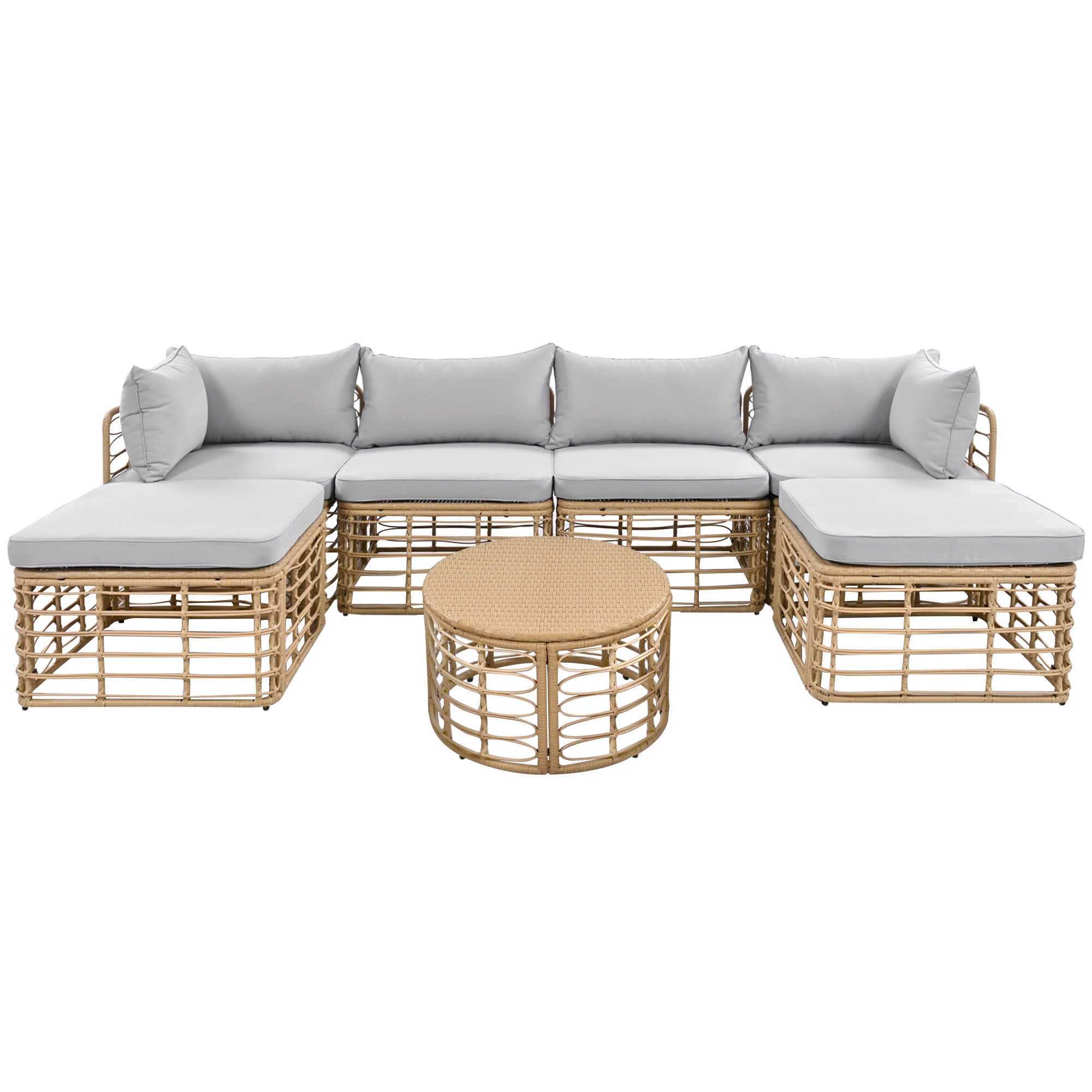 Evoking 7-Piece Outdoor Sectional Set with Hollow Woven Design and Pillows