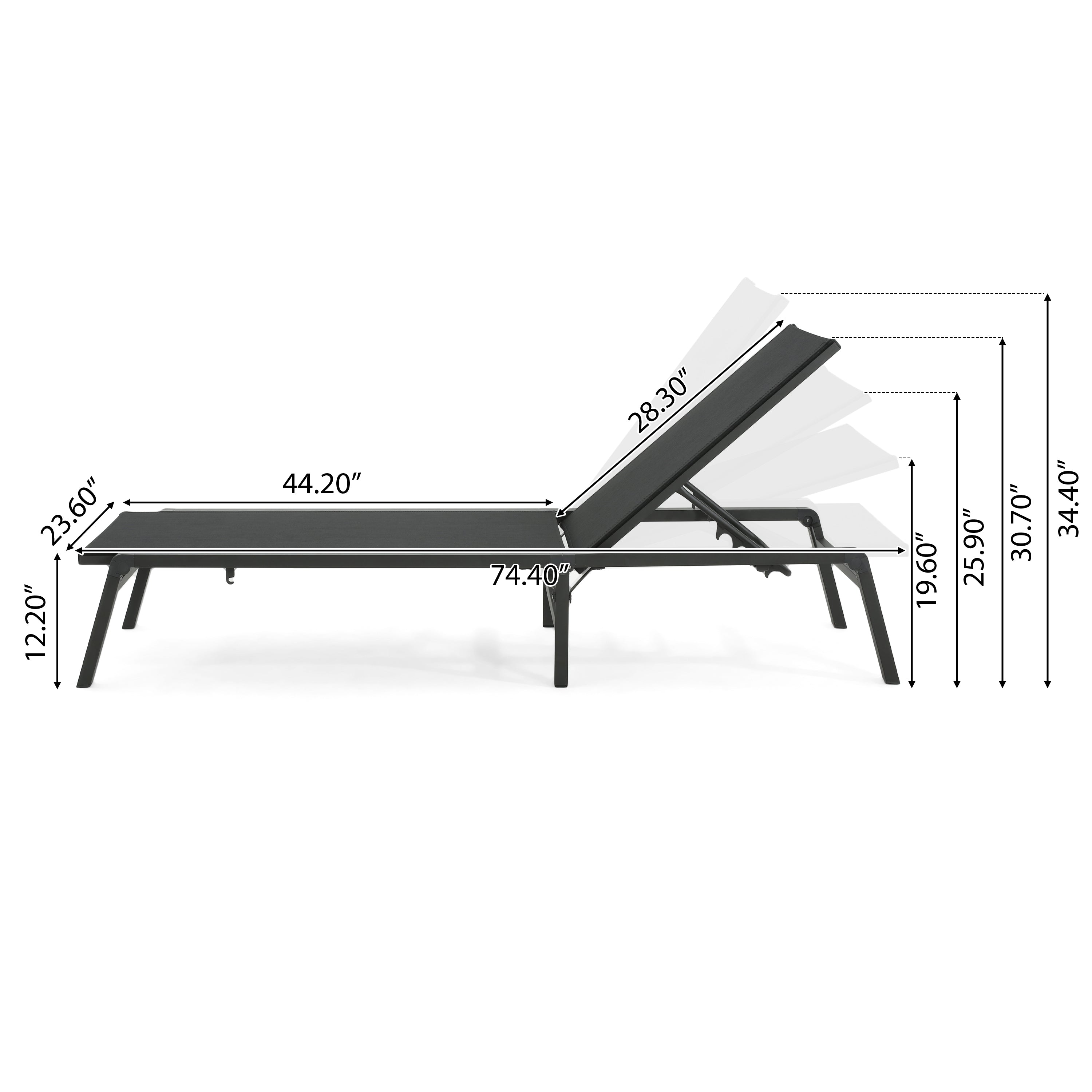 Outdoor Folding Lounge with Aluminum Frame and Adjustable Backrest, Set of 2