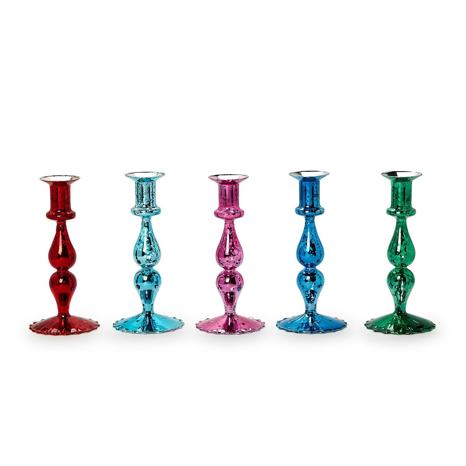 Mercury Glass Candlesticks Includes 5 Colors, Set of 5