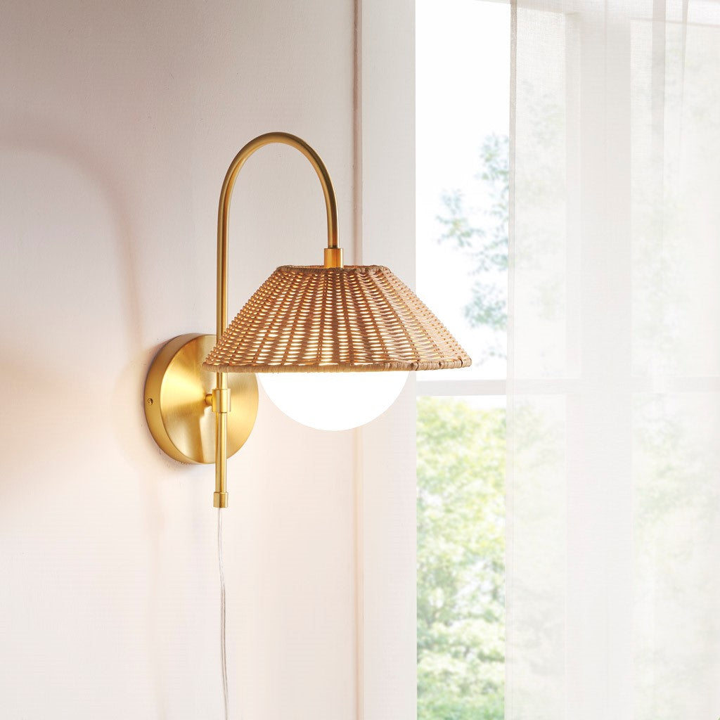 Colander Rattan Weave Wall Sconce with Iron Base