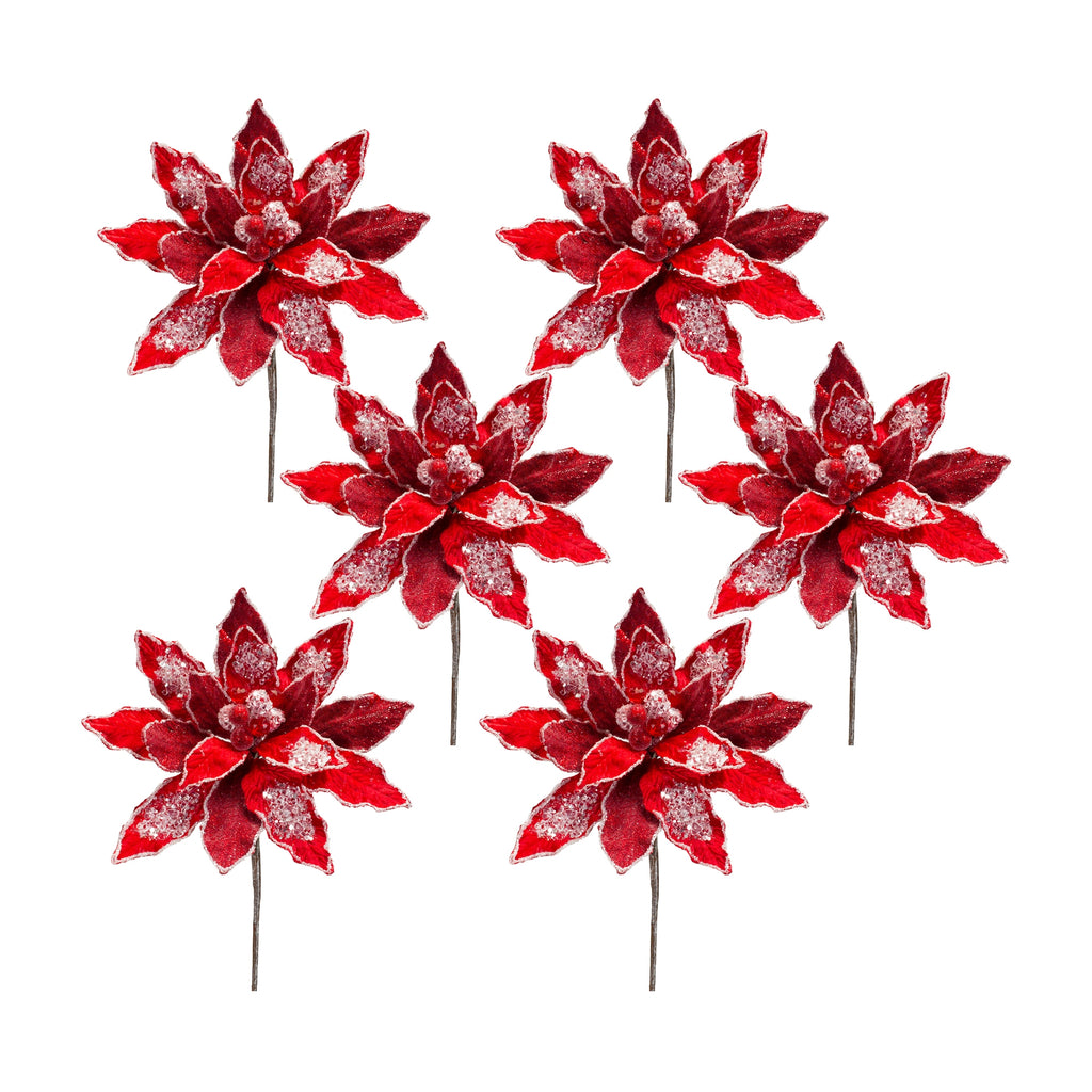 Red-Velvet-Poinsetta-Stem-with-Gold-Bead-Accents-(set-of-6)-Red-Faux-Florals
