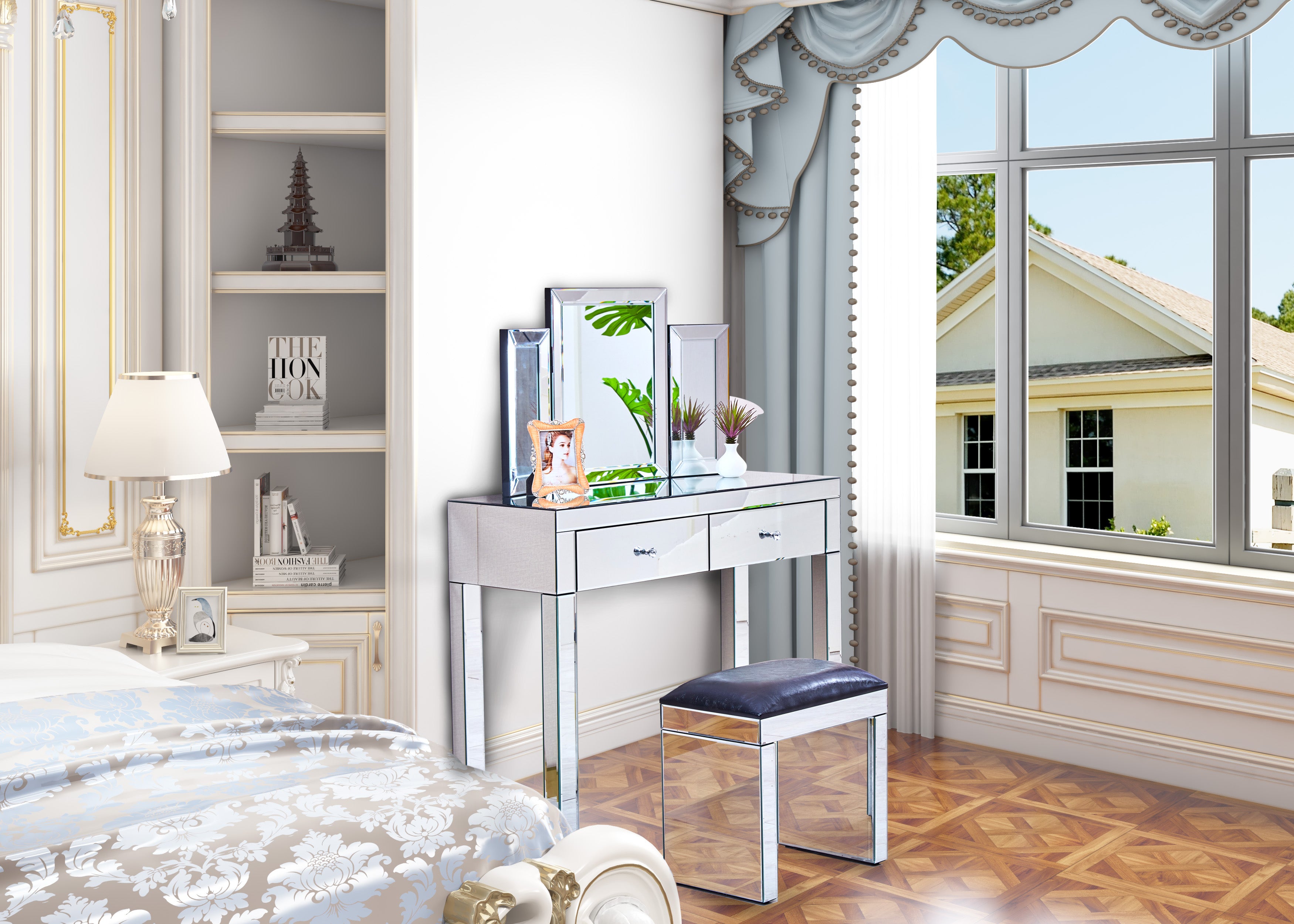 Dressing Table with 2 Drawers and Iron Legs