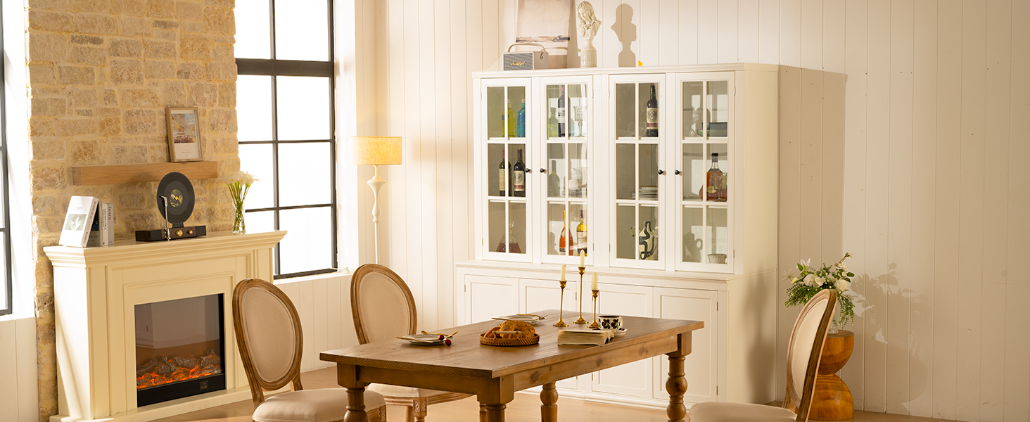 Classic Hutch Cabinet with Double Glass Doors
