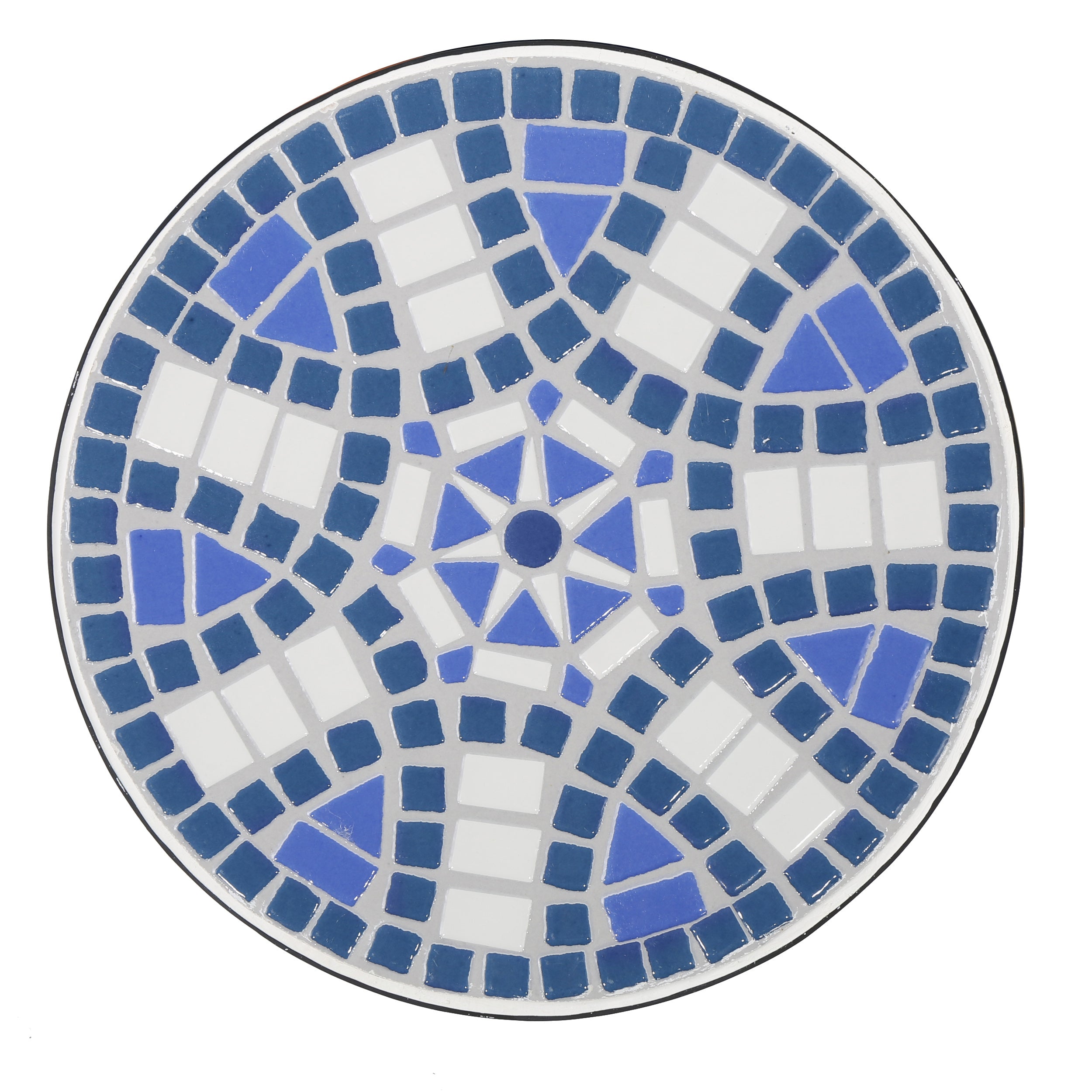 Outdoor Round End Table with Mosaic-Style Top and Curved Iron Legs