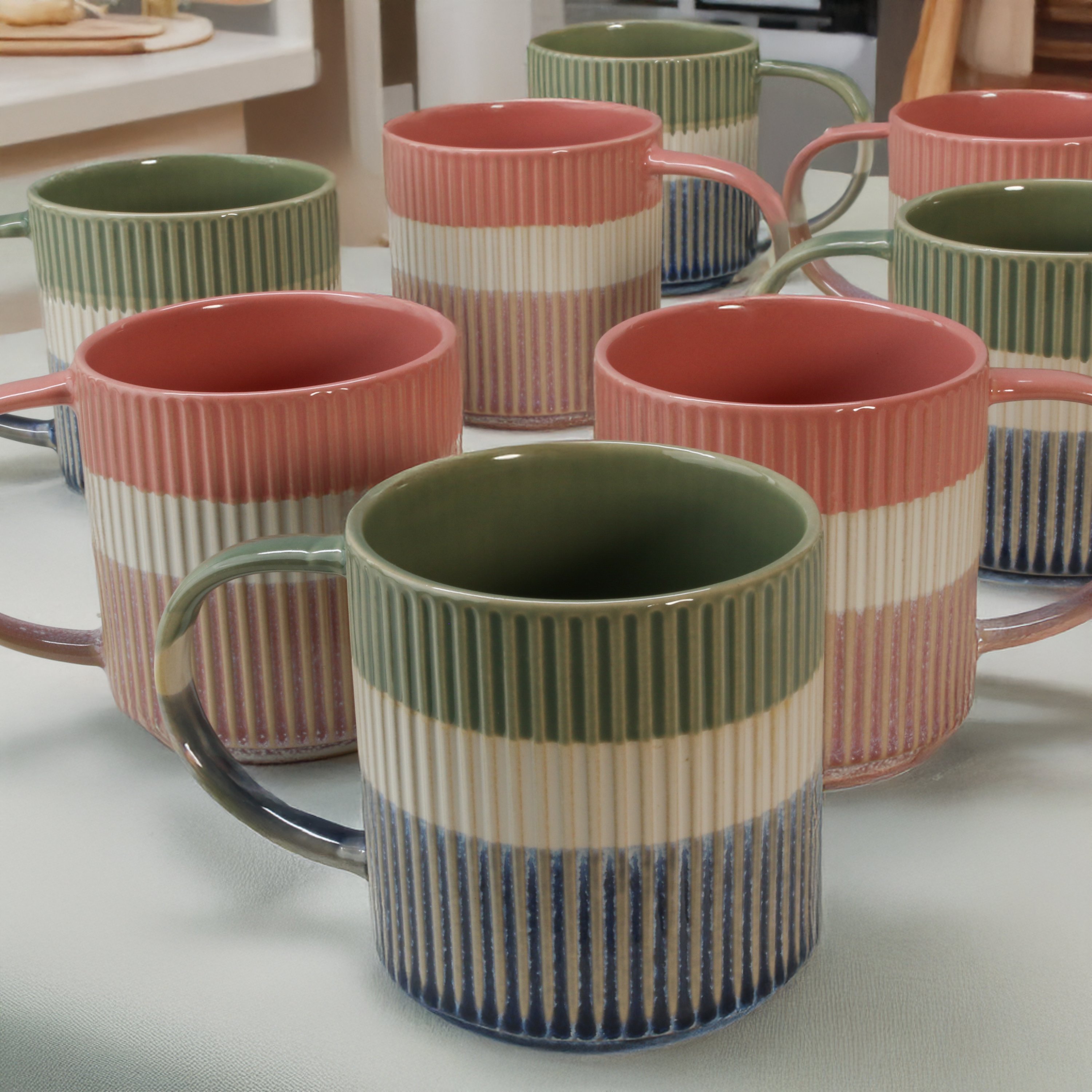 Tri-Color Mugs, 8-Piece Set