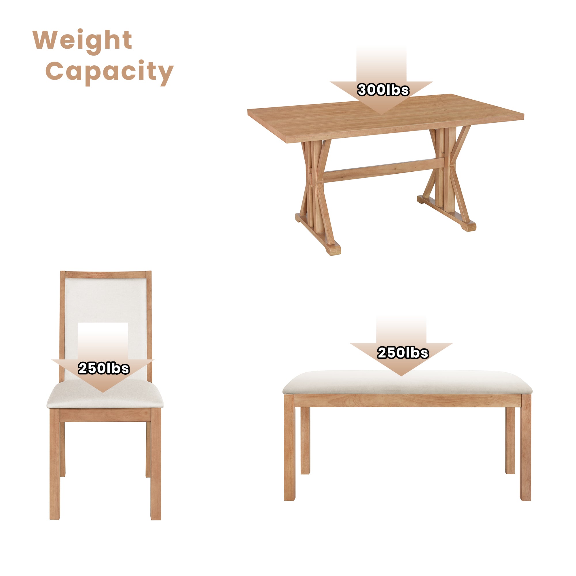 TREXM Classic 6-Piece Dining Set with Upholstered Chairs