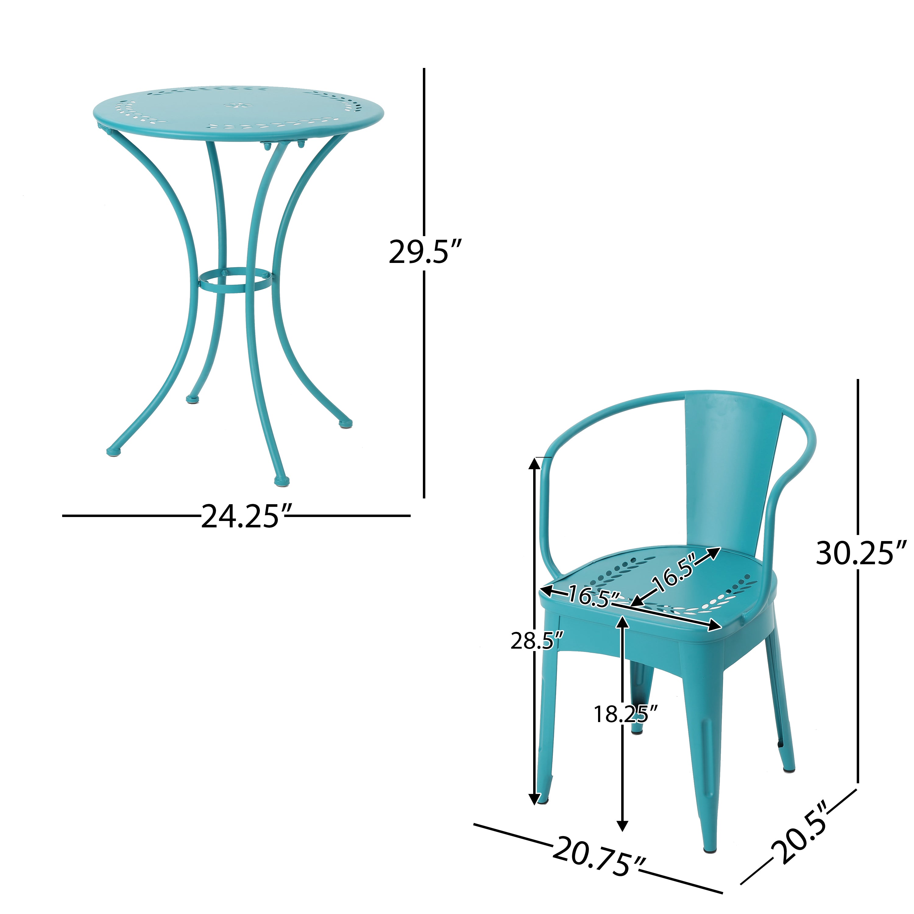 Pursuant 3-Piece Iron Bistro Set with Round Table and 2 Curved Back Chairs