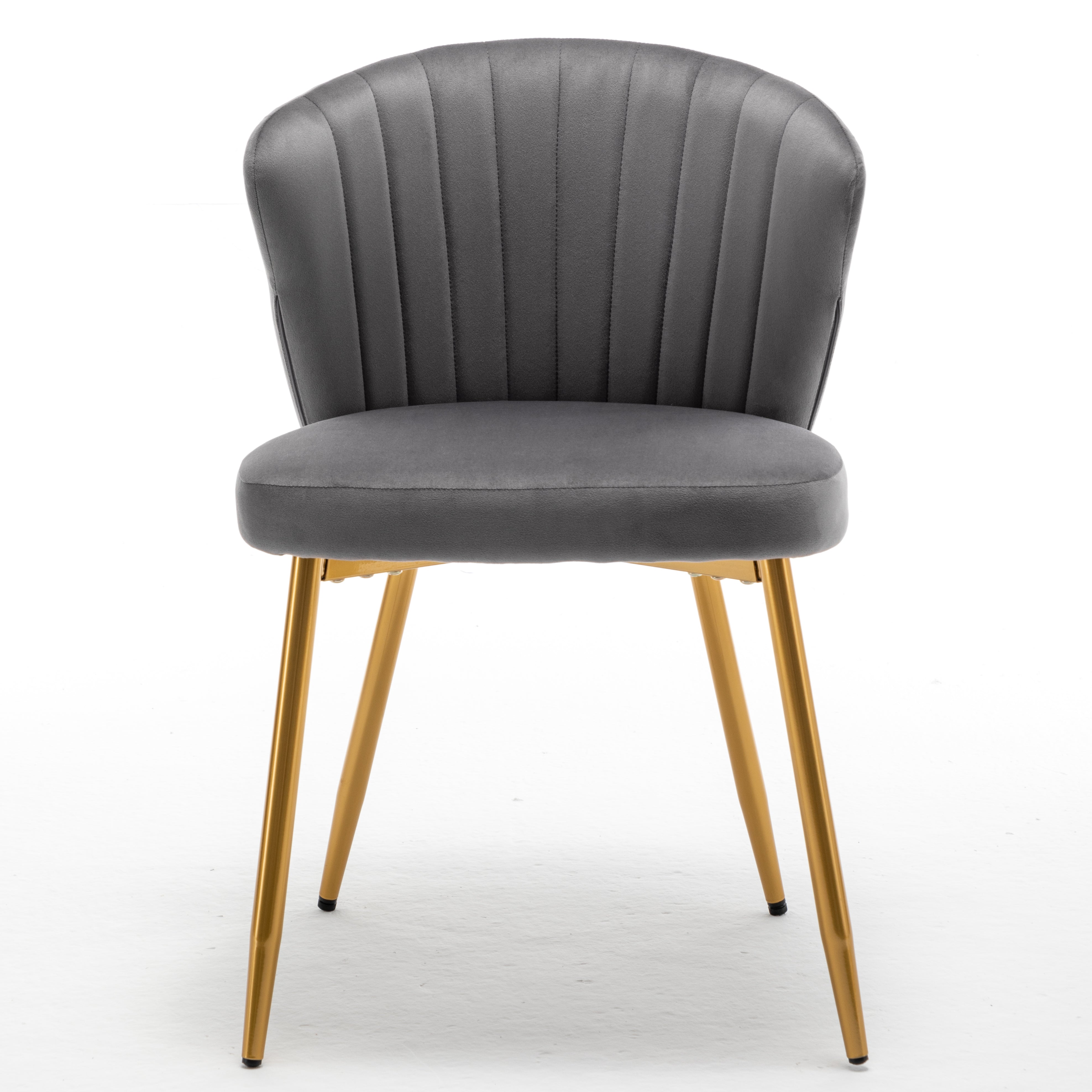 Modern Velvet Armless Accent Chair, Channel Tufted Dining Chair with Gold Metal Legs, Upholstered Side Chair for Living Room Bedroom Small Spaces