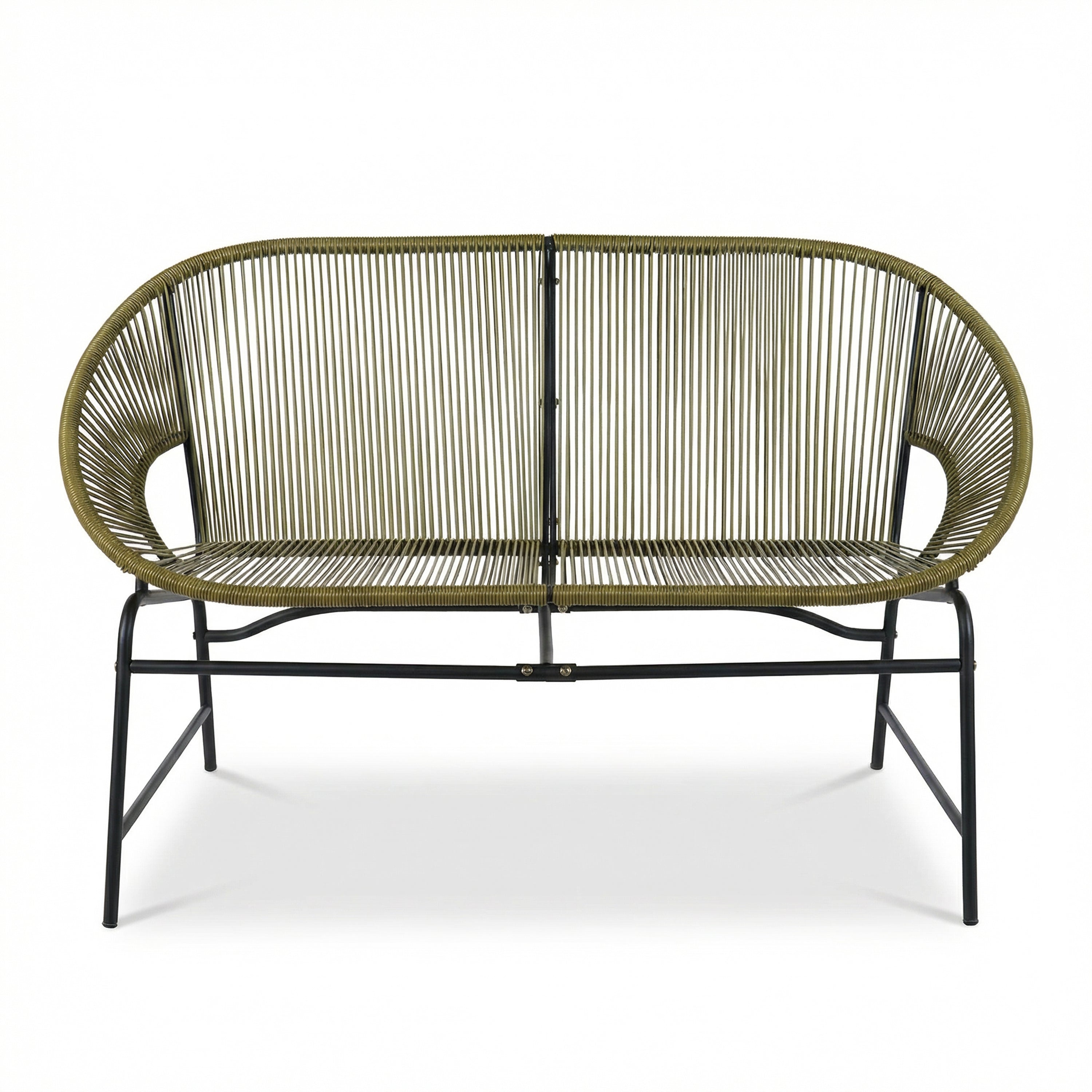CONDESSA OUTDOOR PATIO WICKER LOVE SEAT, GREEN PE RATTAN & IRON FRAME, SET OF 1