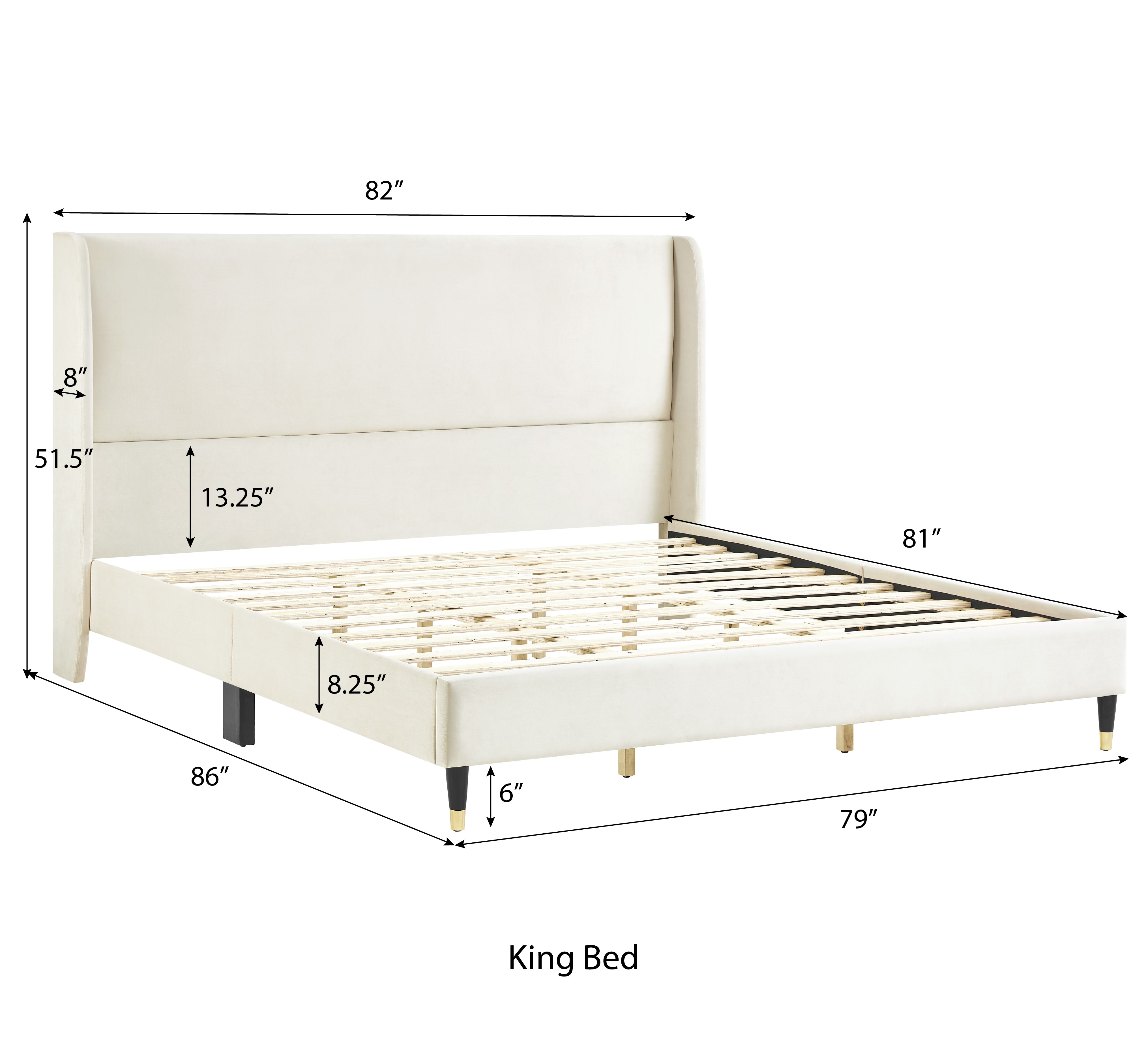 Rozita Velvet Wingback Platform Bed