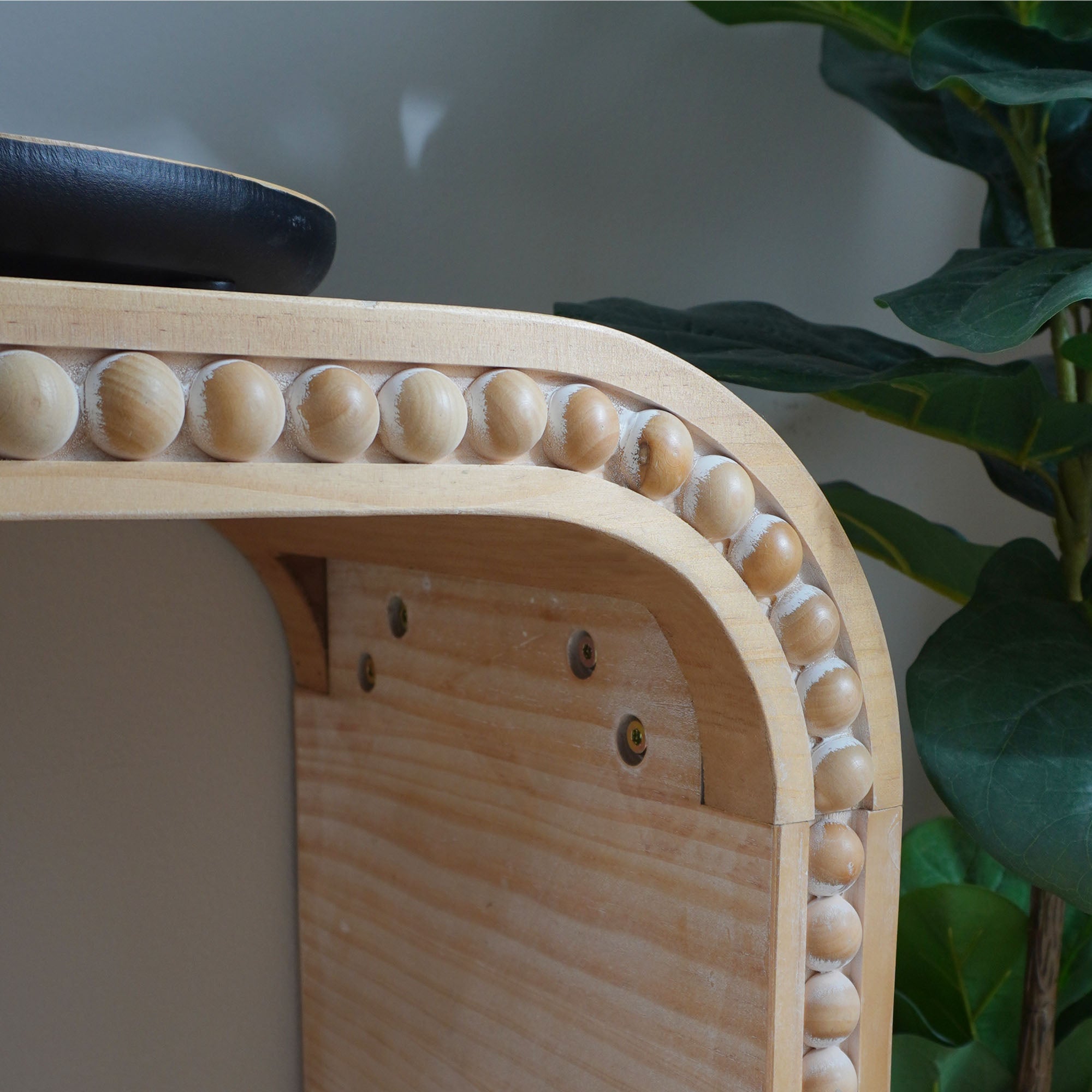 Curved Waterfall-Style Wood Beaded Console Table