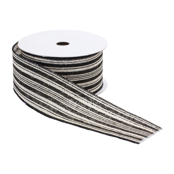 2.5" Black Striped Polyester Ribbon, Set of 2