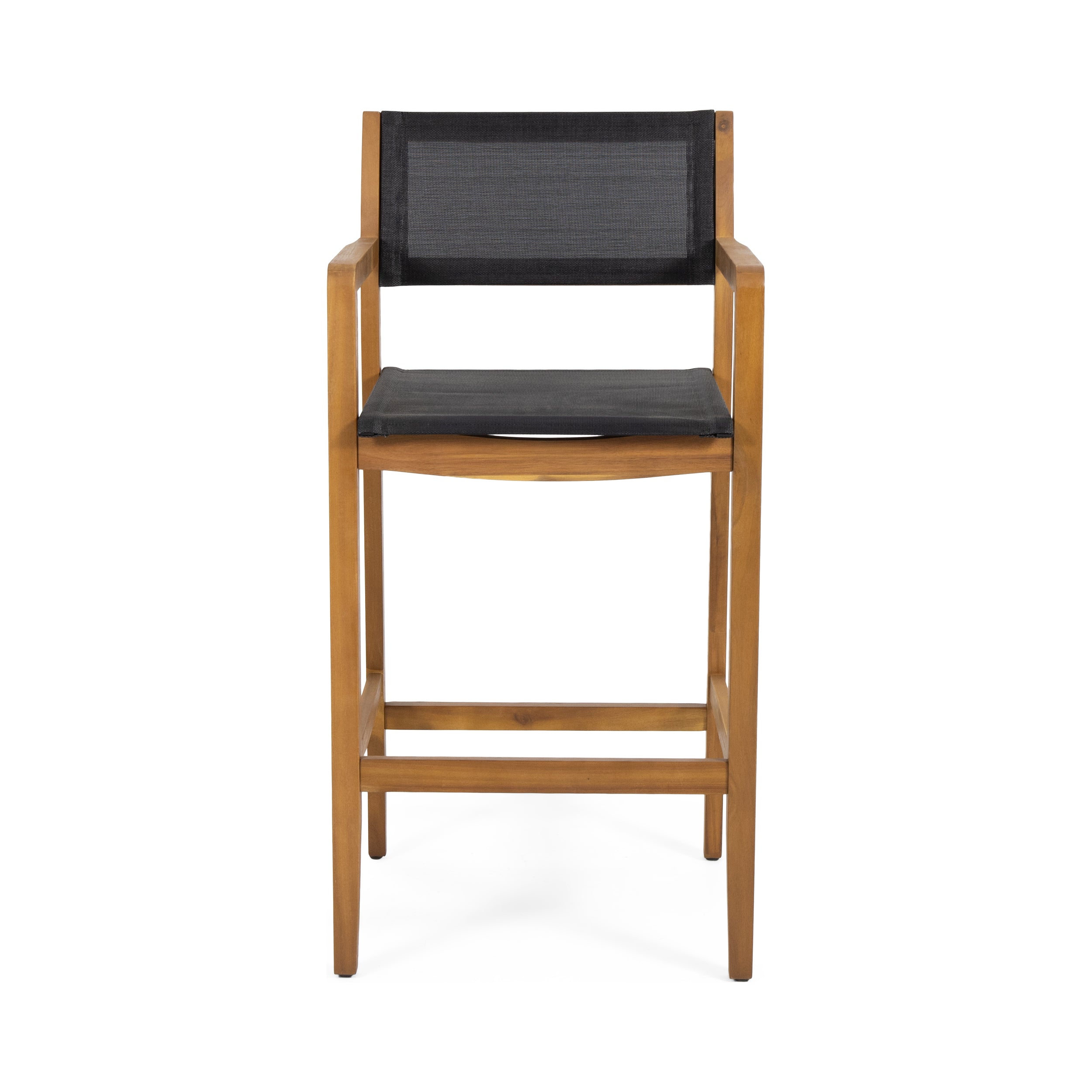 Santana Outdoor Acacia Wood Barstools With Outdoor Mesh, Set of 2