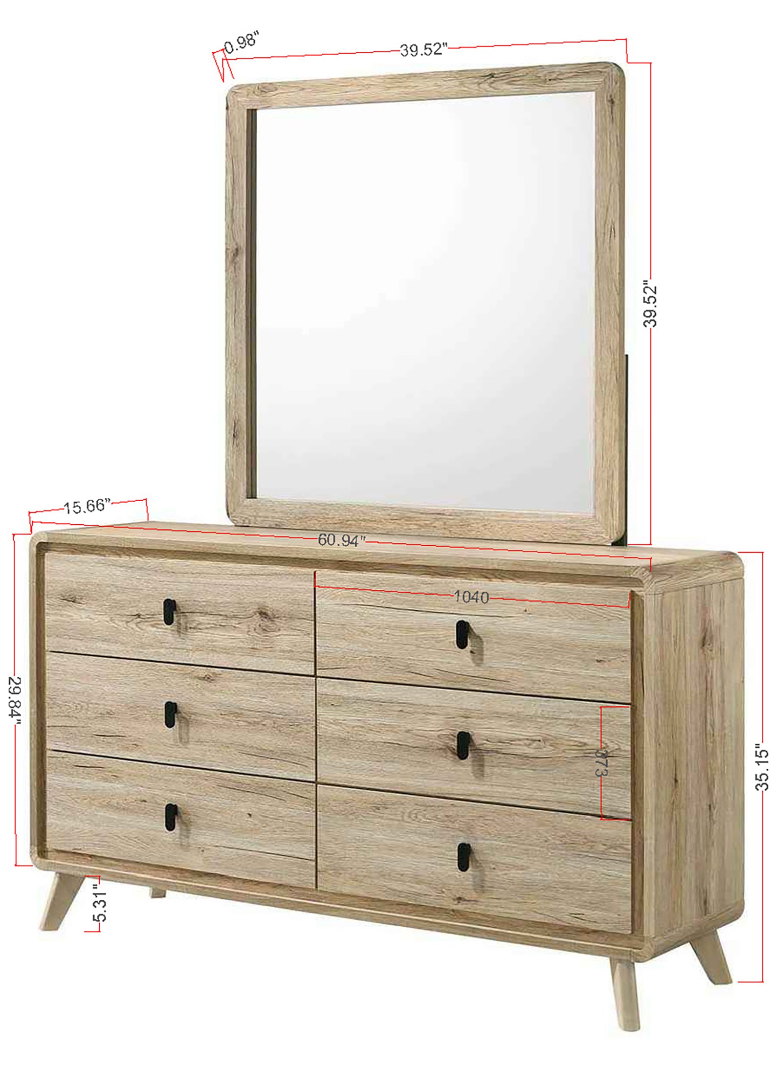Mid-Century Modern 6-Drawer Dresser