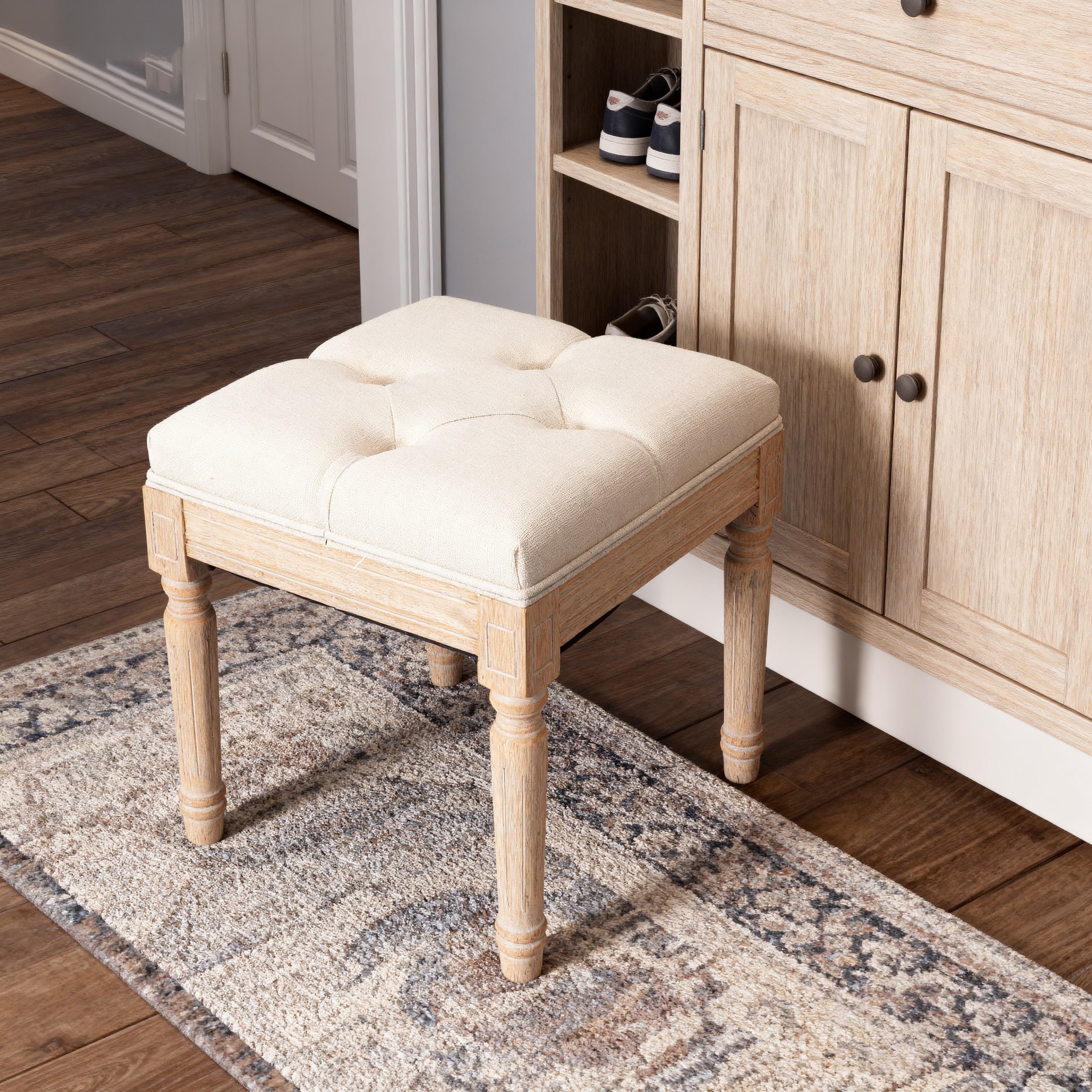 French Country Square Tufted Upholstered Stool