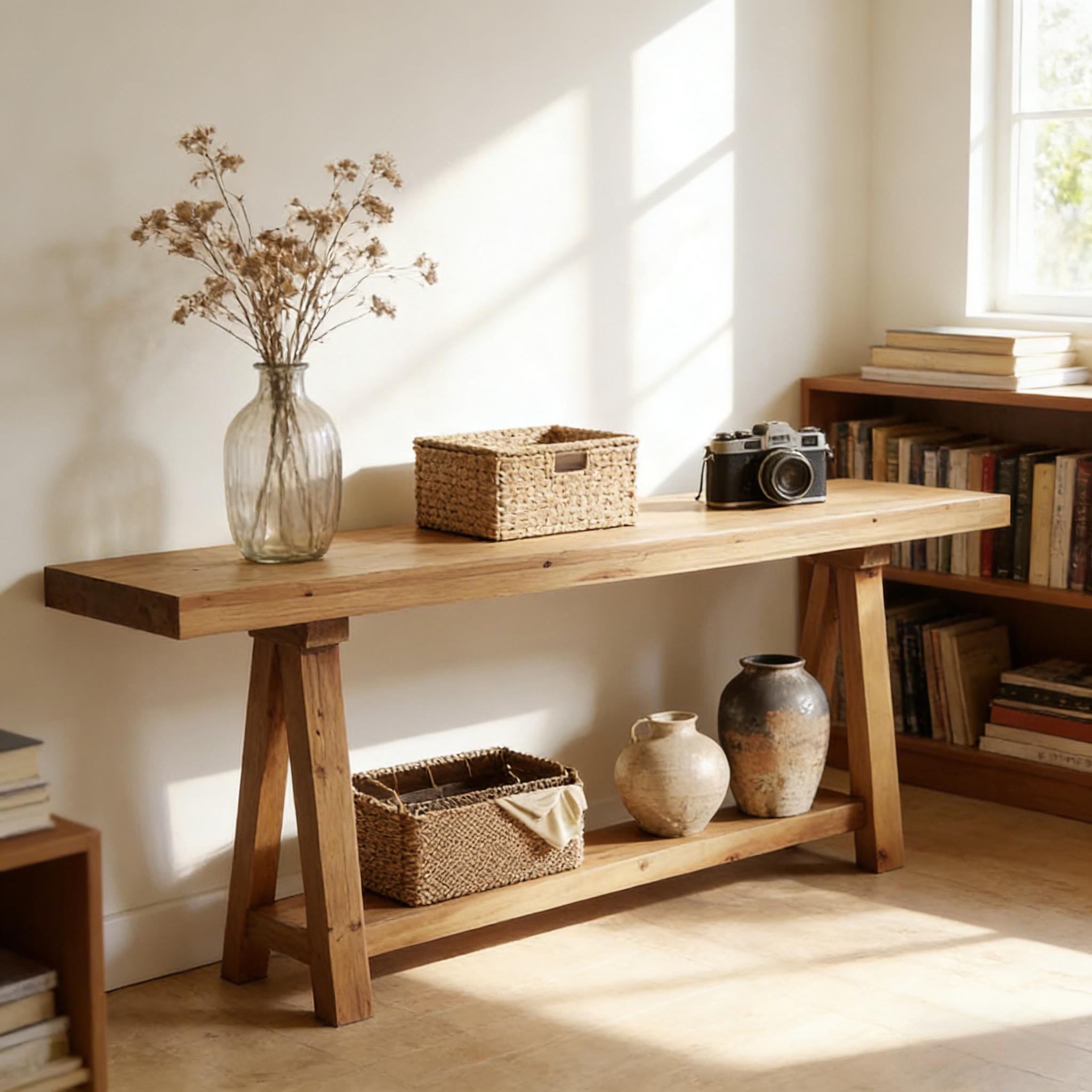 Trestle Style Wood Console Table
