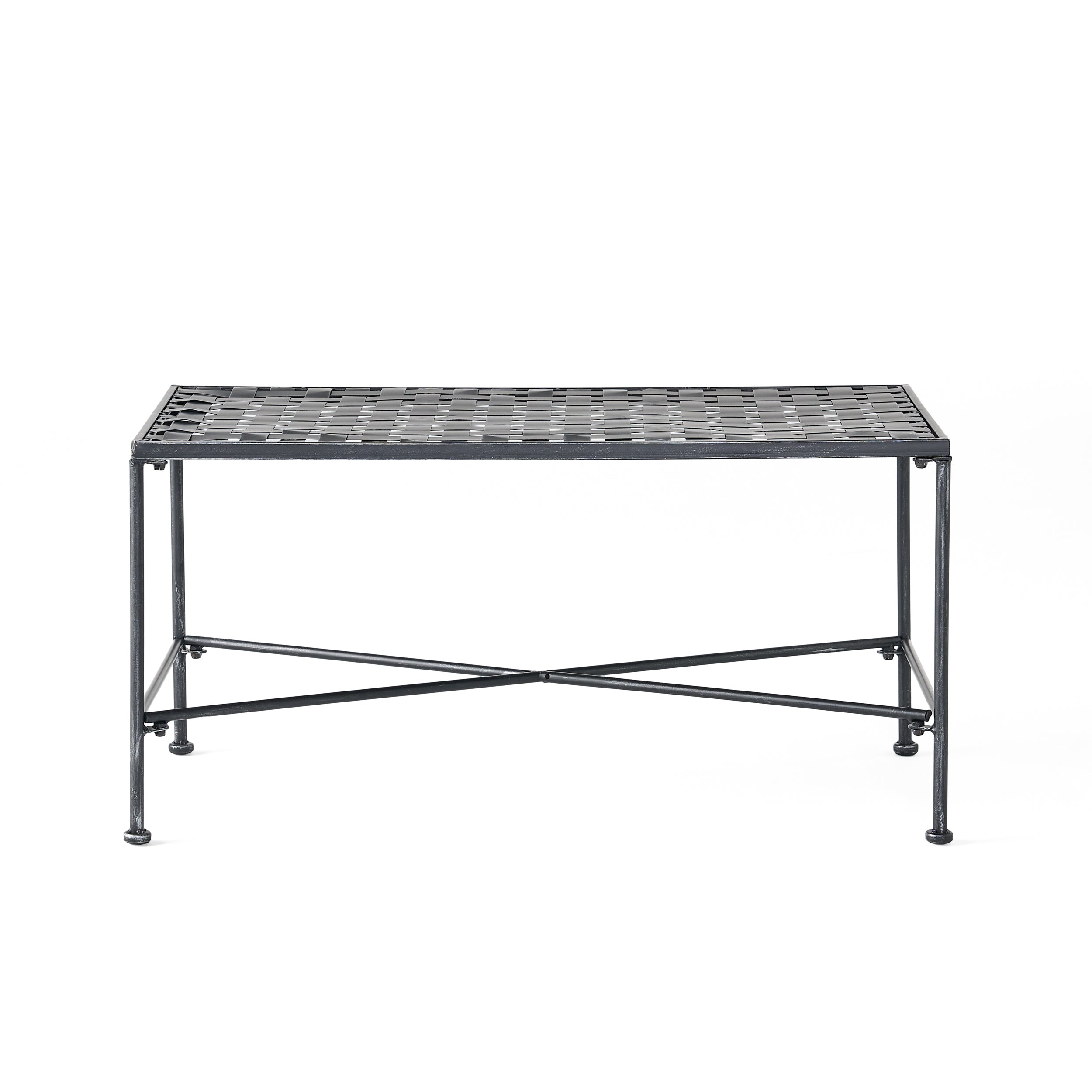 Luna Outdoor Iron Coffee Table With Black Brush Silver Finish