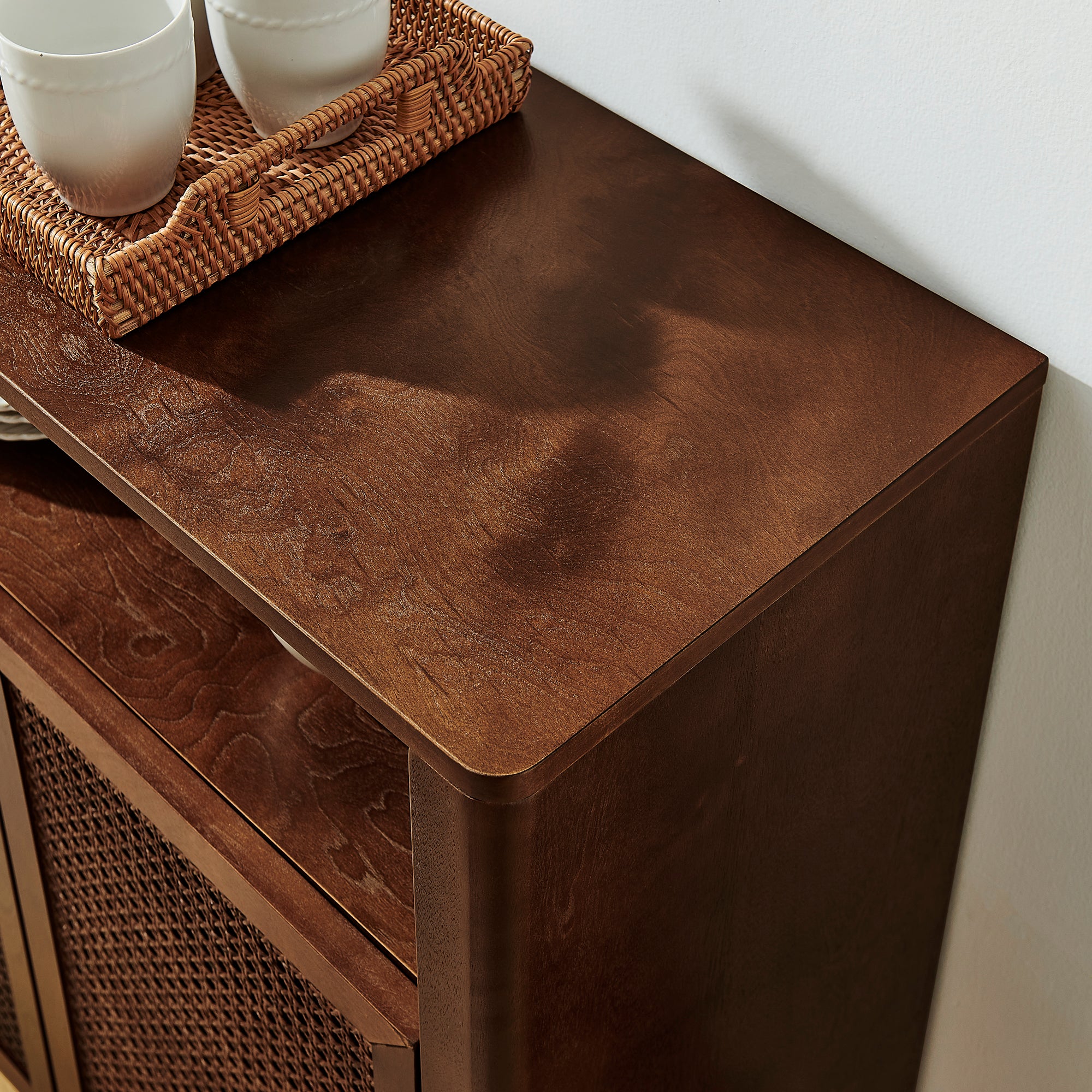 63" Mid-Century Modern Rattan Sideboard Buffet Storage Cabinet