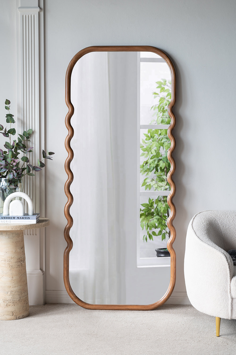 Oversized Wavy Wooden Floor Mirror